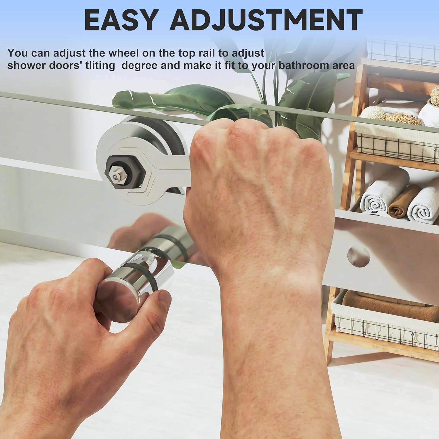 Hasipu Shower Doors, 44"-48" W x 76" H Single Sliding Frameless Shower Door with ANSI & SGCC Certified 5/16" (8mm) Crystal Clear Tempered Glass with Explosion-Proof Film, Bright Silver