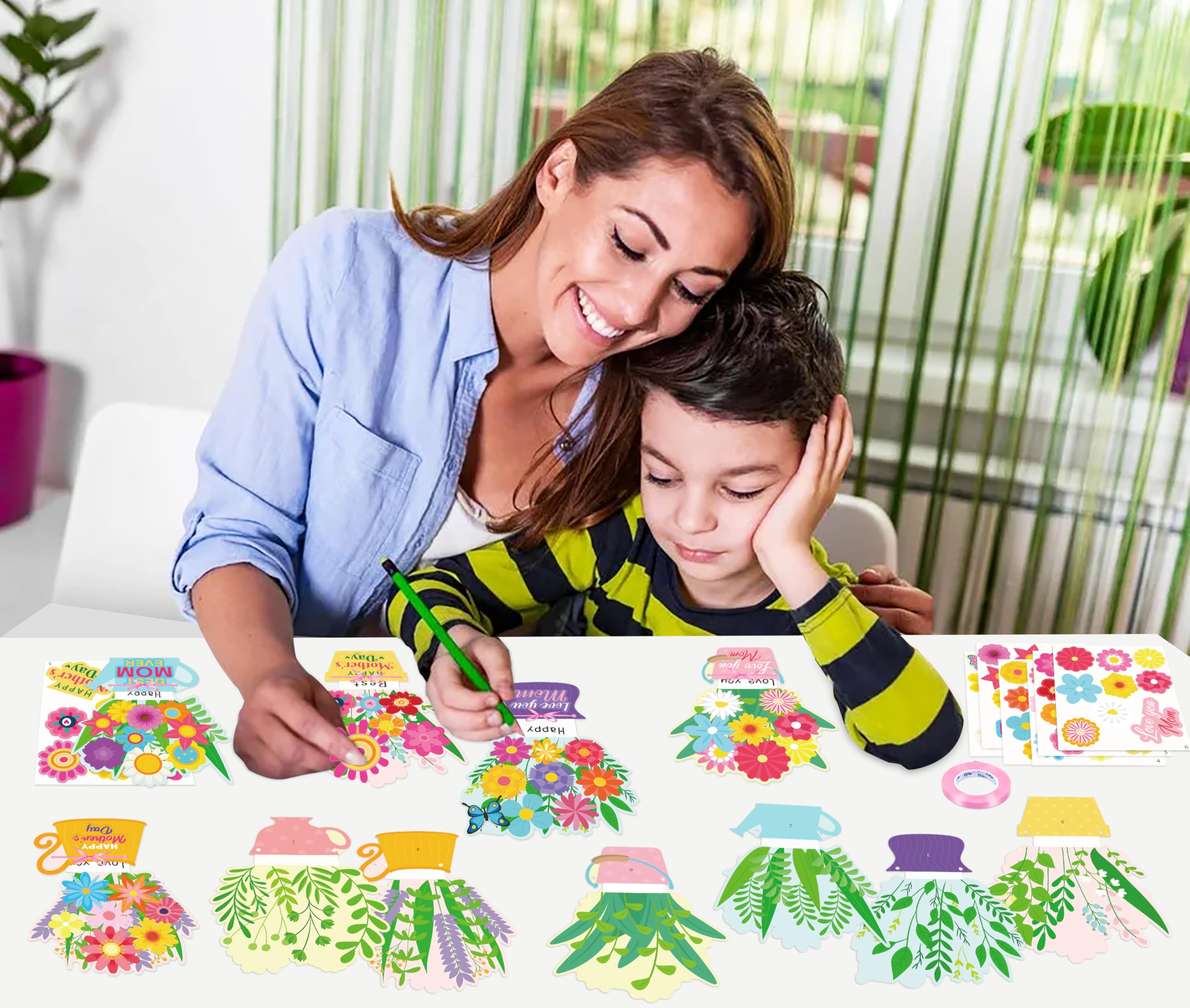 80UncleKimby 30 Set Mothers Day DIY Craft for Kids - Flower Card Making Kit with Greeting Cards Stickers Set Gifts for Classroom School Activities — view 5