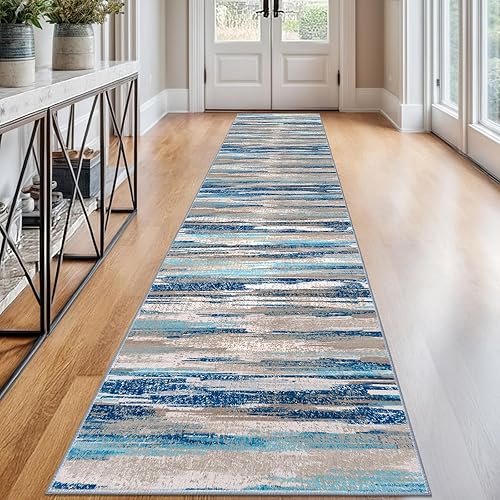 Miniatura 52 de Alfombra moderna abstracta de 2 x 6 pies, alfombra de pasillo lavable gris negro multi para cocina, antideslizante, suave, alfombra delgada de Gris