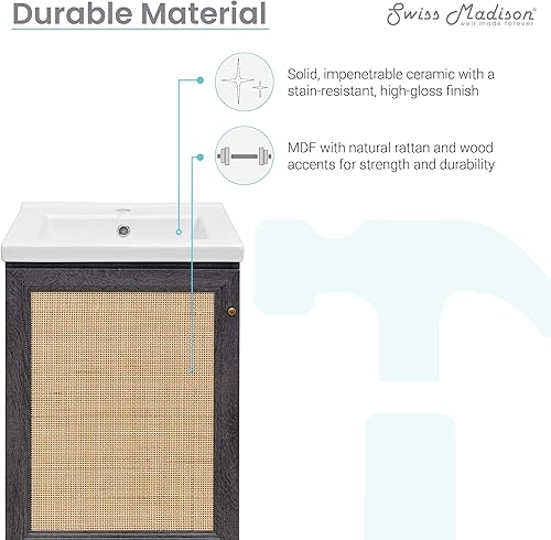 Vista 104 de Swiss Madison Classe - Lavabo de baño de roble de 24 pulgadas incluido