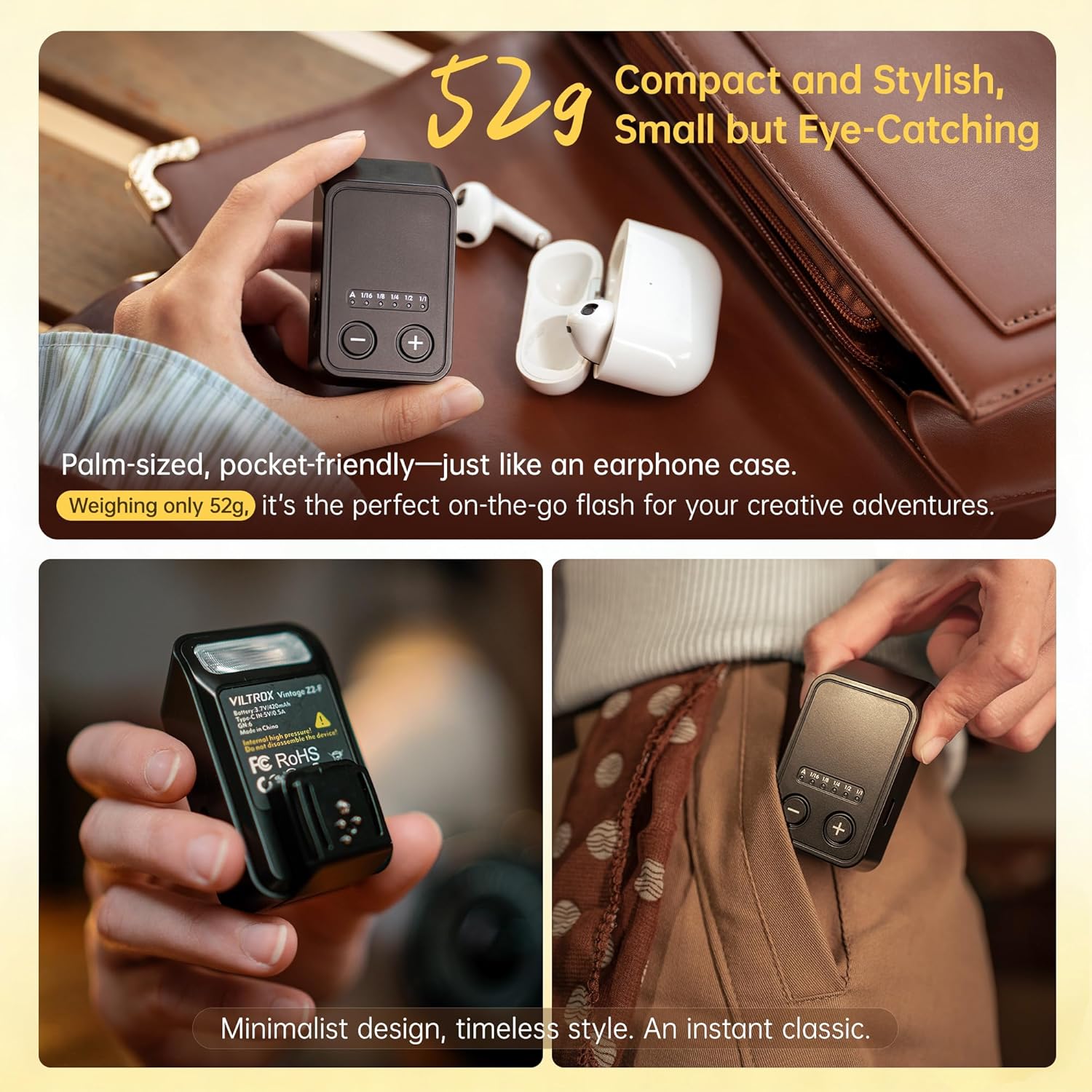 VILTROX Vintage Z2-N Folding Mini TTL Flash, 10Ws TTL Camera Flashes 5 Levels 700 Full-Power,6500±200k GN6,2s Recycling Time Speedlite Flash for Nikon Cameras