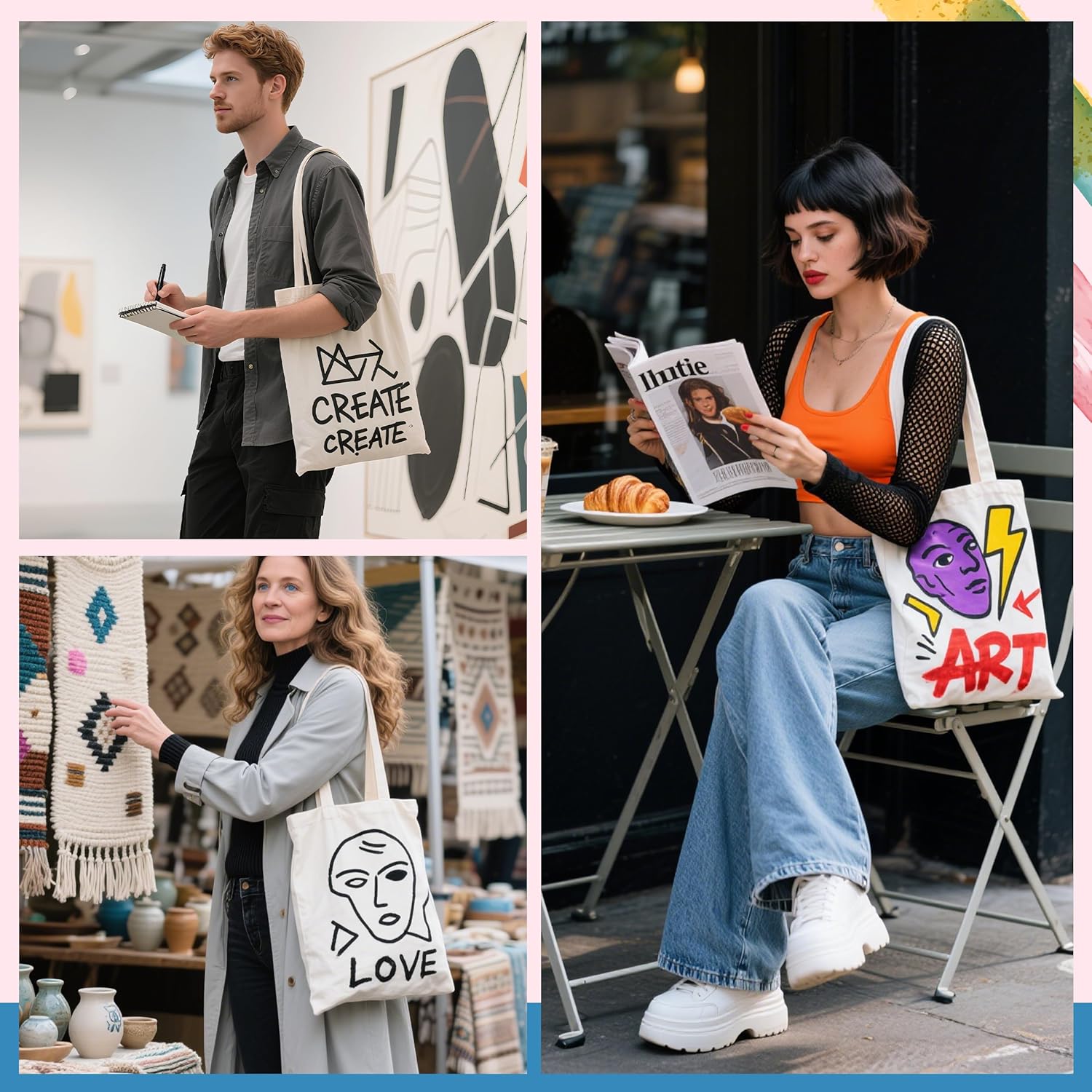 Joyclub 20 Pack Canvas Tote Bags Bulk Sublimation Blanks Tote Bags Polyester Medium Reusable Grocery Cloth Bags for Heat Transfer Tie Dye Advertising Painting Crafting Library DIY Gift - Image 2