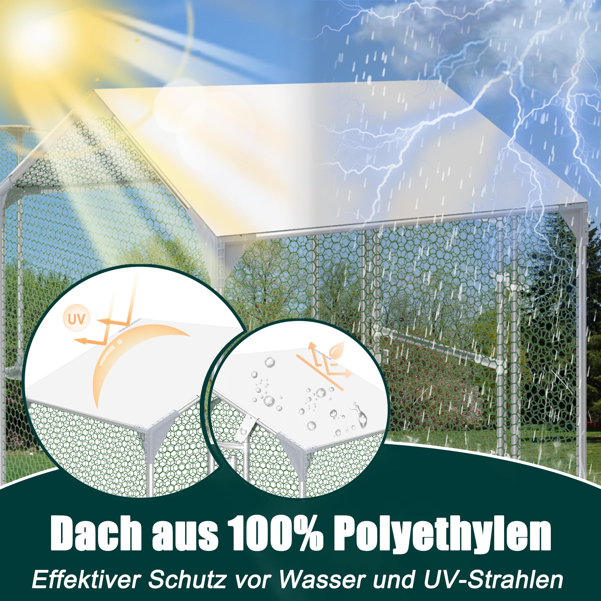 YRHome Freilaufgehege Hühnerstall 4x1x1,5m Freigehege Hühnerhaus Hühnergehege Voliere Hühner Gehege Hühner Geflügelstall Verzinkter Stahlrahmen mit PE