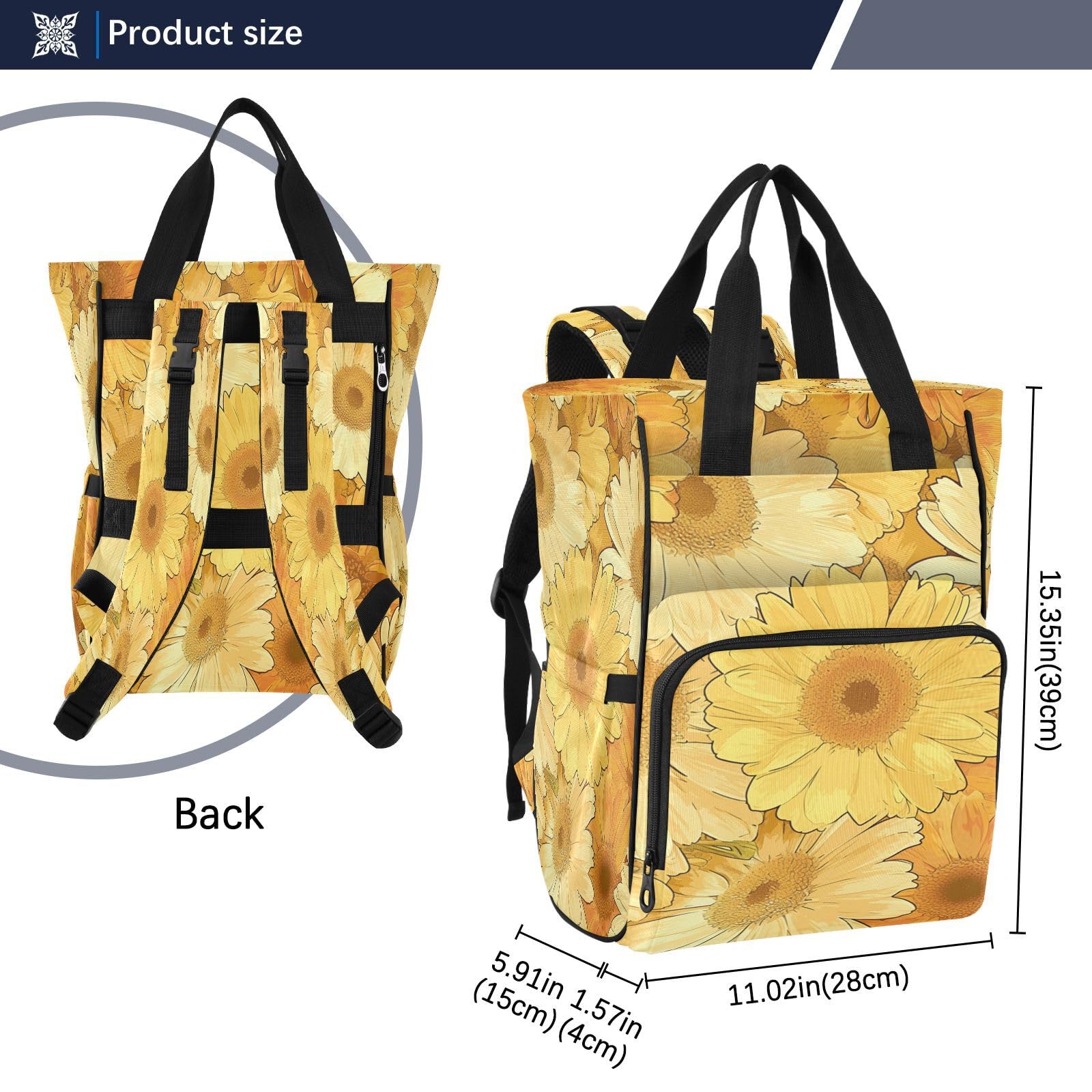 Girasol De La Pintura Del Arte Mochilas de Pañales para Gran Capacidad Pañal Bolso Mochila para Viajar al Aire Libre Mamá y Papá