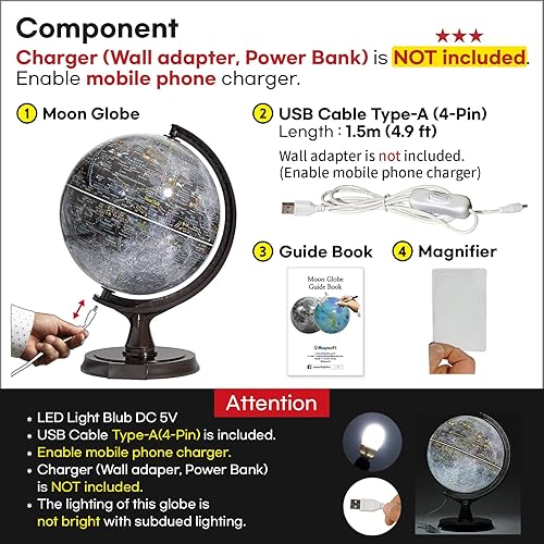 Miniatura 6 de Mapsoft Prime - Globo lunar gris iluminado, 11.8 in, MI-30