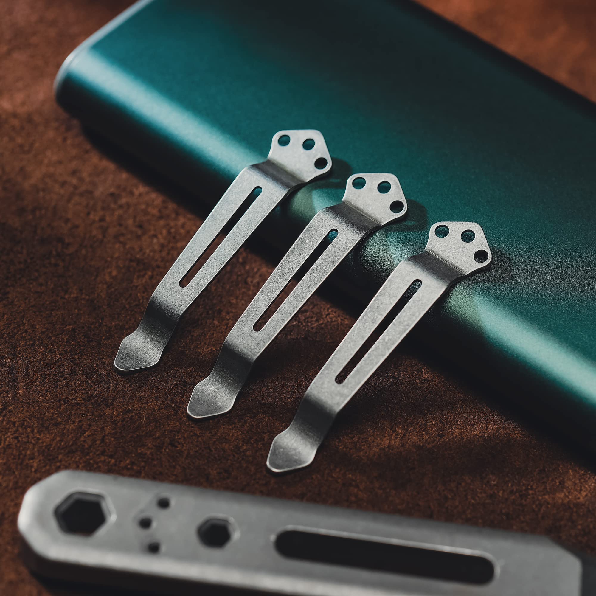 KeyUnity KA23 Clip da tasca per trasporto profondo, clip da tasca a 3 fori di ricambio per coltello e multiutensile, acciaio inossidabile, confezione da 3