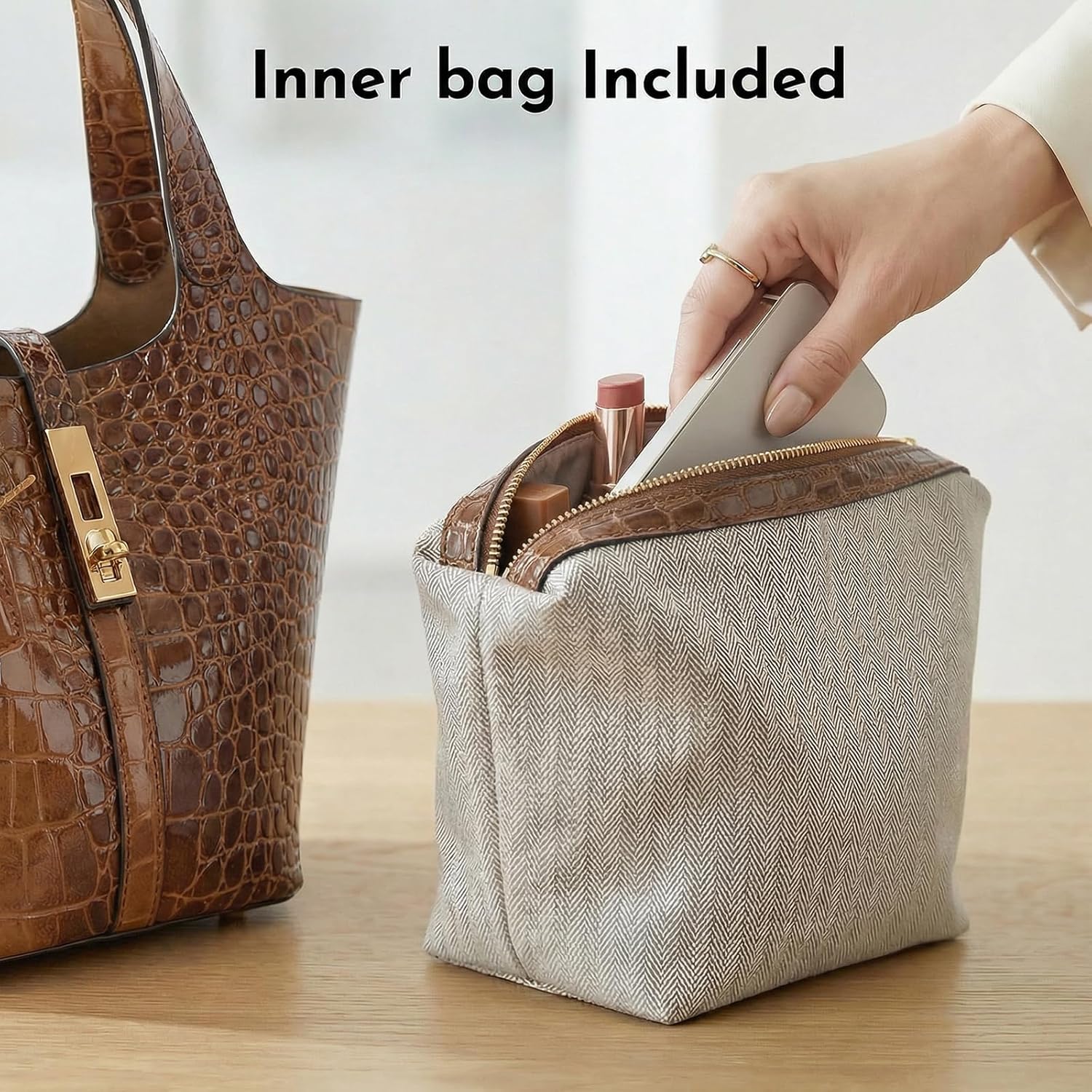 Tote Bag for Women Vegan Leather Bucket Purse for Women Top Handle Handbag Shoulder Bag with Detachable Small Purse