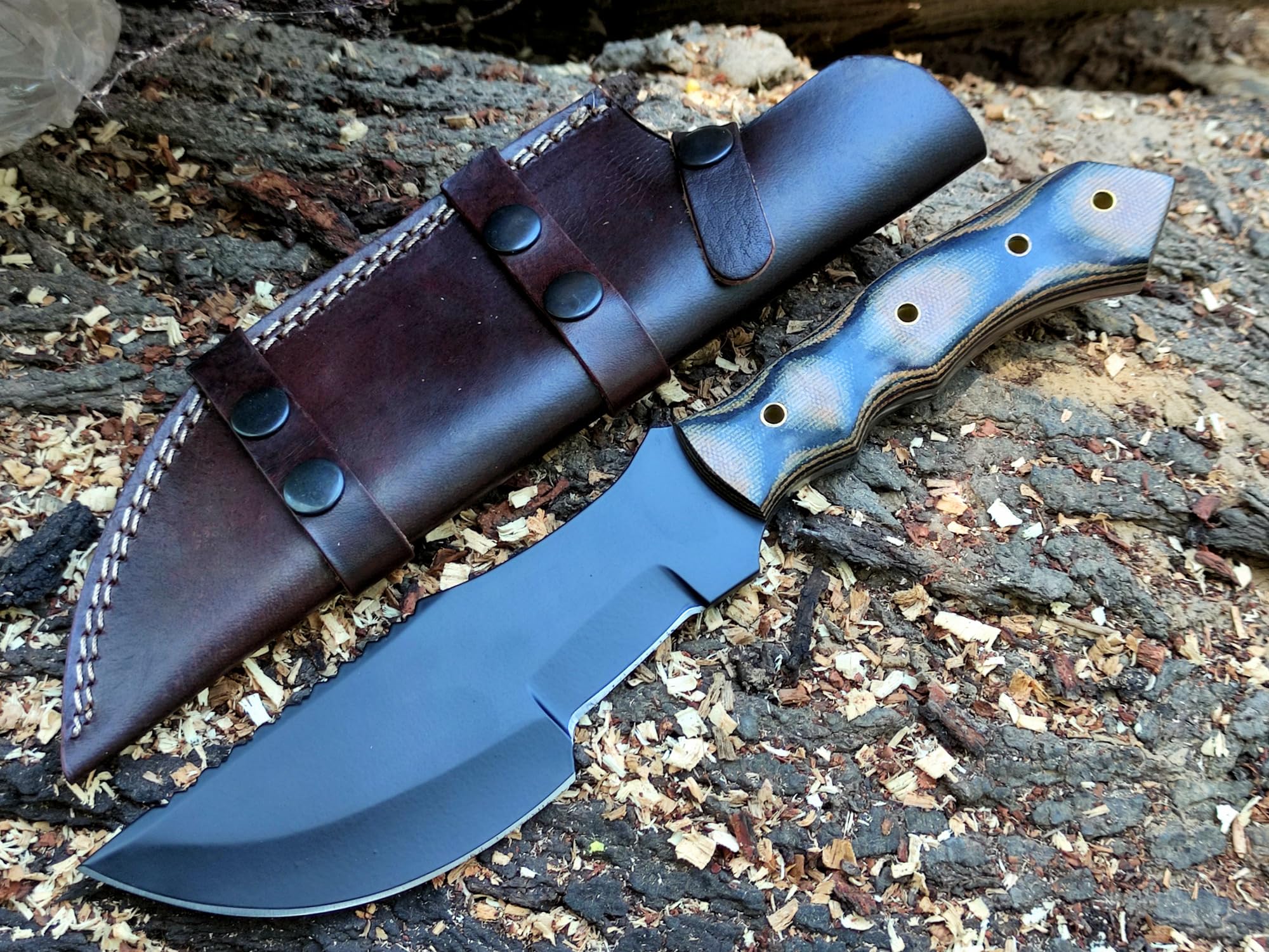 JNR Traders 13" Handmade Tracker knife with Horizontal Sheath Full Tang Fixed Blade Hunting Camping Survival Edc Knife with Scout Carry Sheath G10 Handle Jnr0047