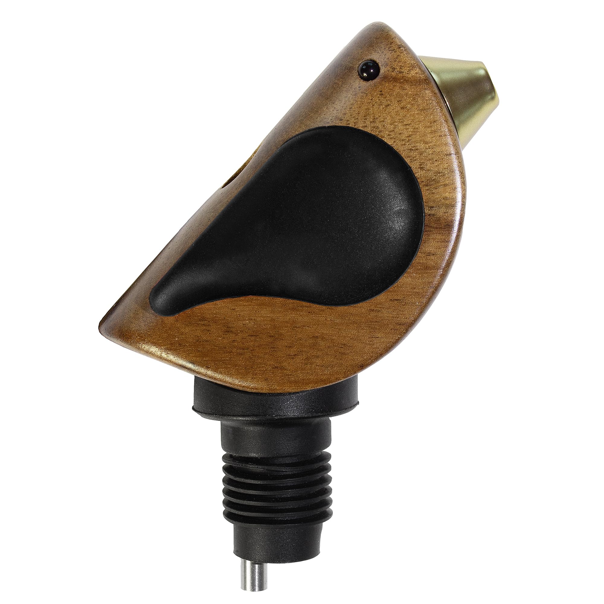 Songbird Specialties Wine Bottle Pourer, Fun Wine Pourer Spout Sings While It Pours, Wine Bottle Sealer, Acacia Wood with Black Wings