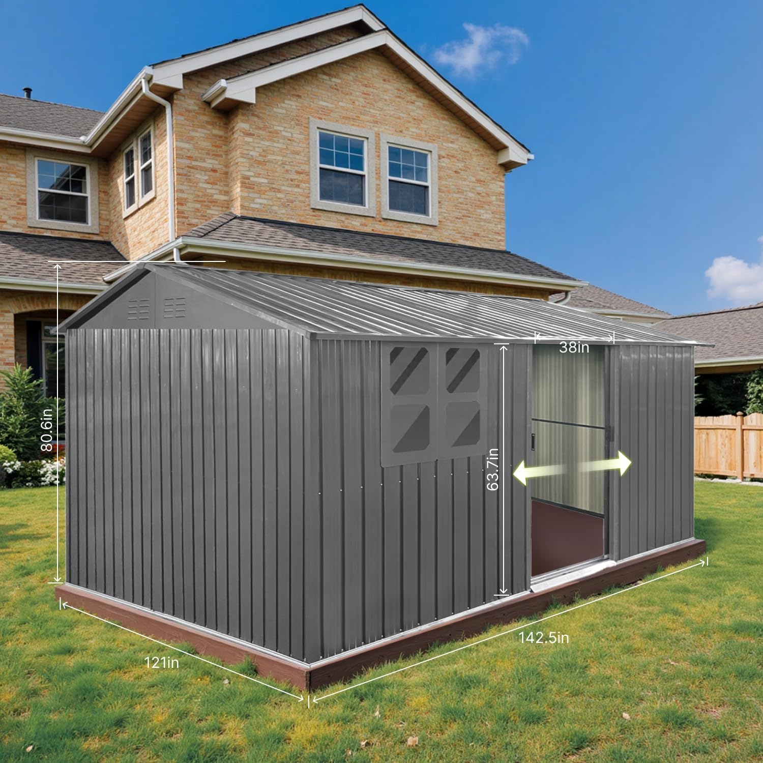 Diagram showing the dimensions of the LINKHOO 12x10 Ft Storage Shed