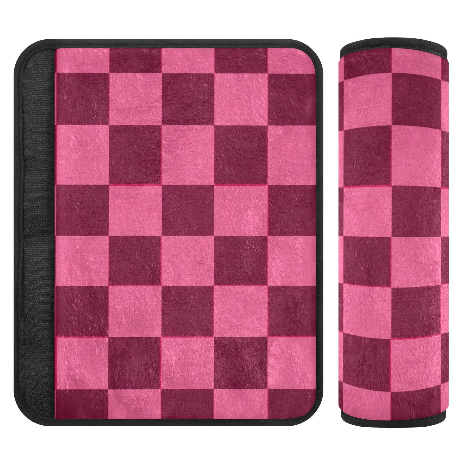 Checkered Hot Pink Seat Belt Cover Pad 2 Pcs Soft Cute Seatbelt Covers Protector Support Head Neck Shoulder Strap for Car Seats High Chair Backpack for Adults Kids Women Men 10x7.7In 2 Pack