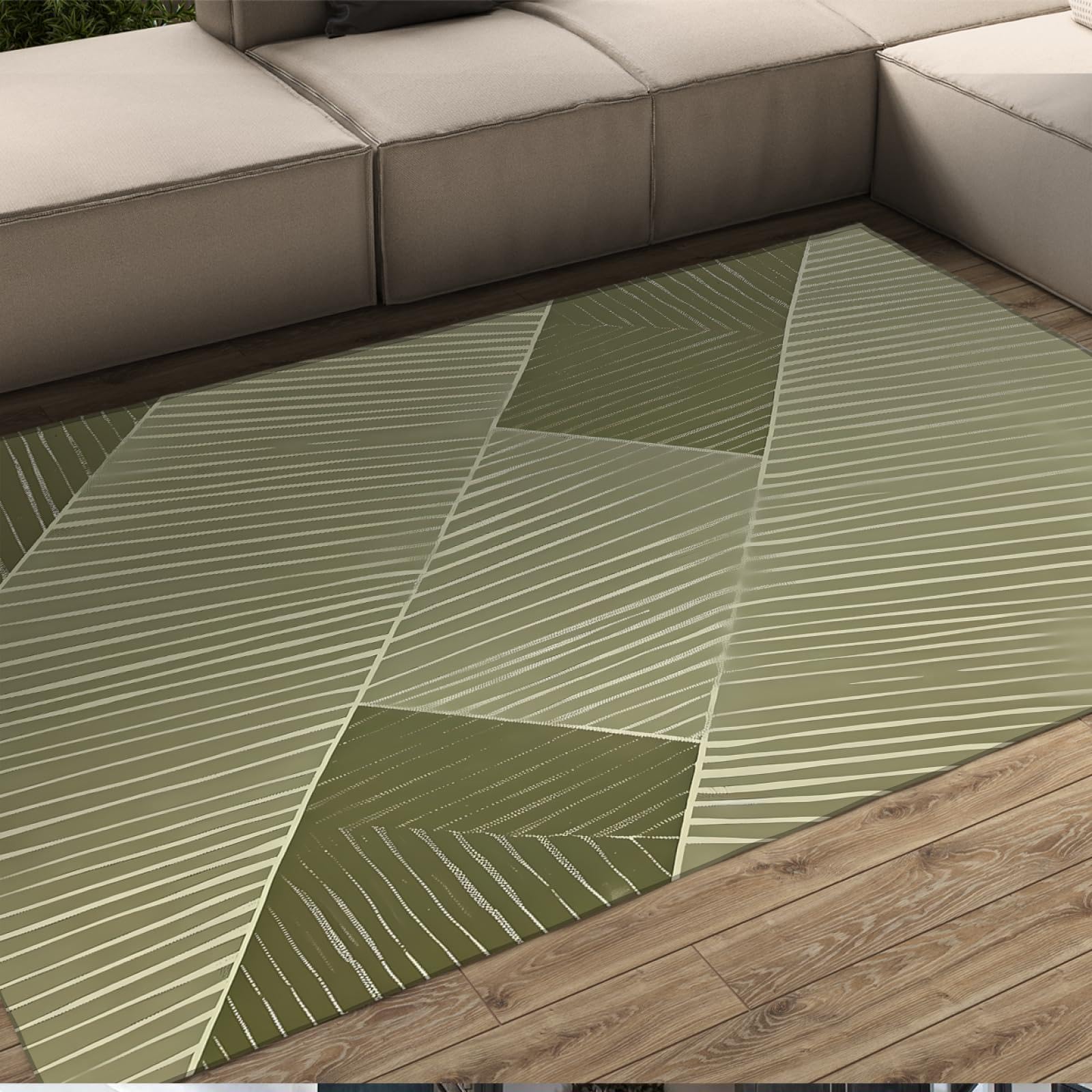 Tapis géométrique moderne doux et antidérapant avec rayures blanches pour salon, chambre à coucher, cuisine, bureau, couloir, décoration d'intérieur élégante, 60 x 150 cm, vert sauge