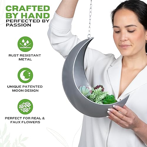 Miniatura 3 de Maceta colgante de luna para decoración de habitación de luna, ideal para suculentas, plantas de aire, mini cactus, plantas artificiales, macetas