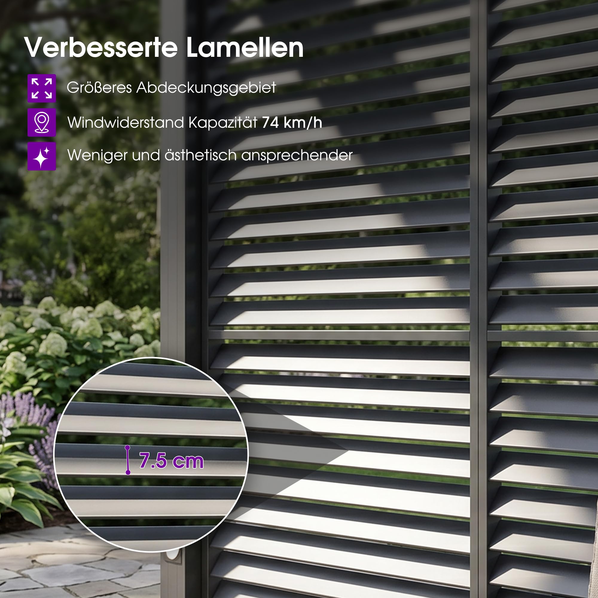PURPLE LEAF Lamellenpergola Zubehör BY-AS, 1er-Set Alu Feste Horizontale Lamellenwand Paneel, für 3 m Graue Lamellenwand, Lamellenpergola Nicht Enthalten, Grau
