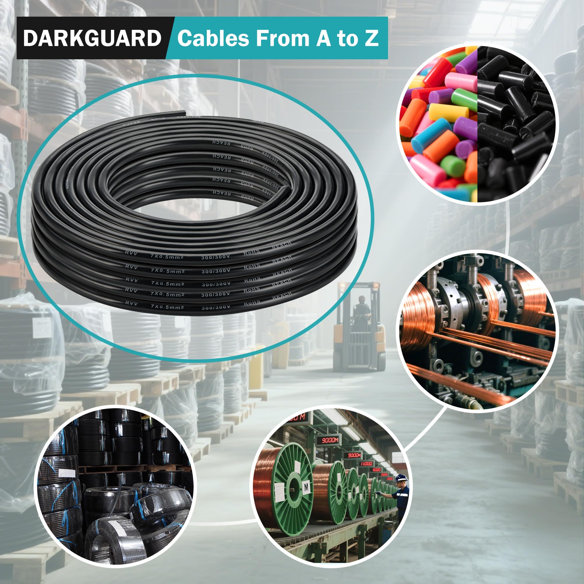 Cable de Pilotos Remolque 7 Polos 0,5mm², 10M Cable Electrónico de Remolque 12V/24V, Flexible Alambre de Cobre para Caravana Camping y Vehículo Luces LED, Aprobación RoHs Reach