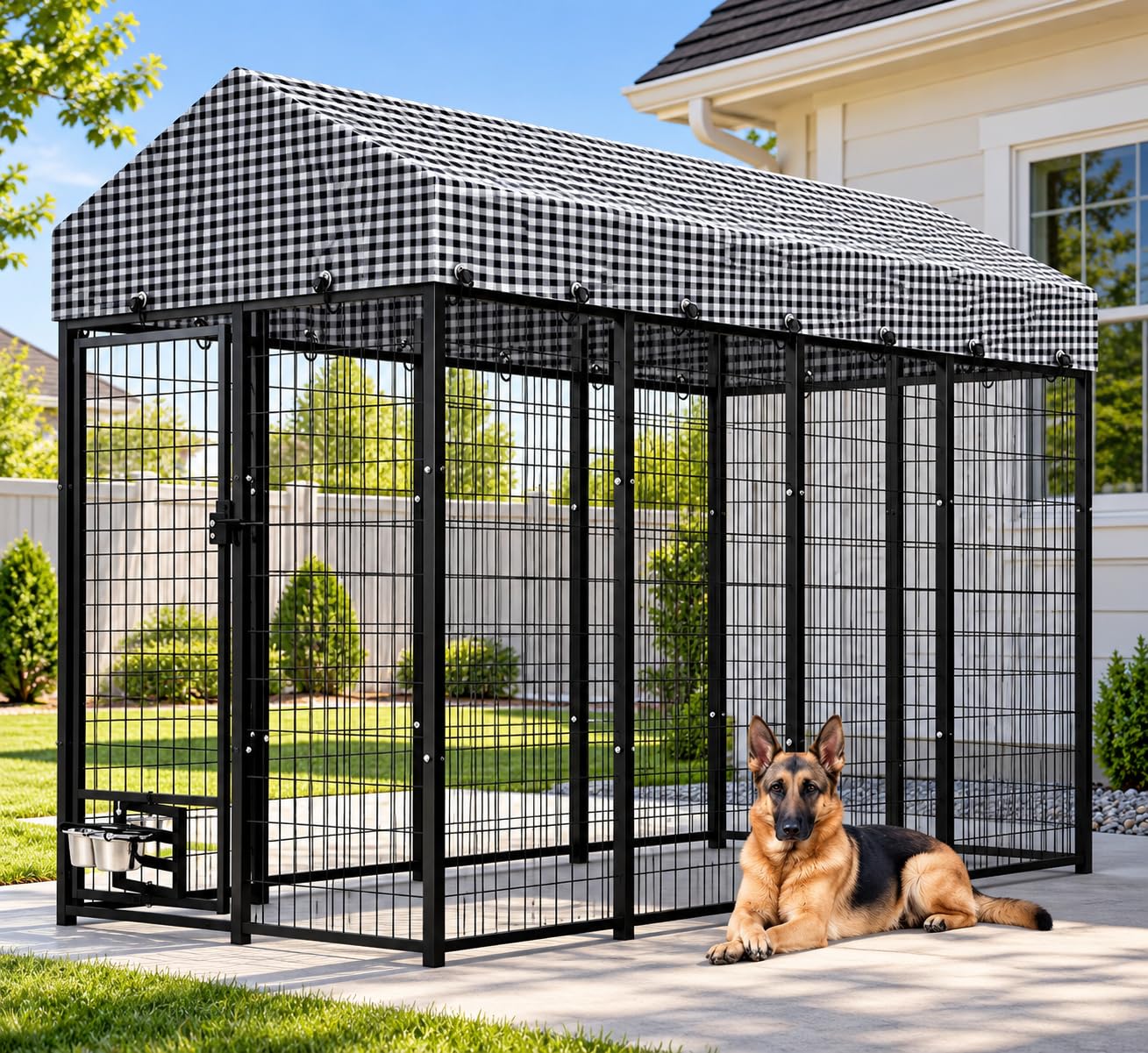 Large Outside Dog Kennel, Outdoor Dog Run Enclosure 8'x4'x6' with Roof Cover
