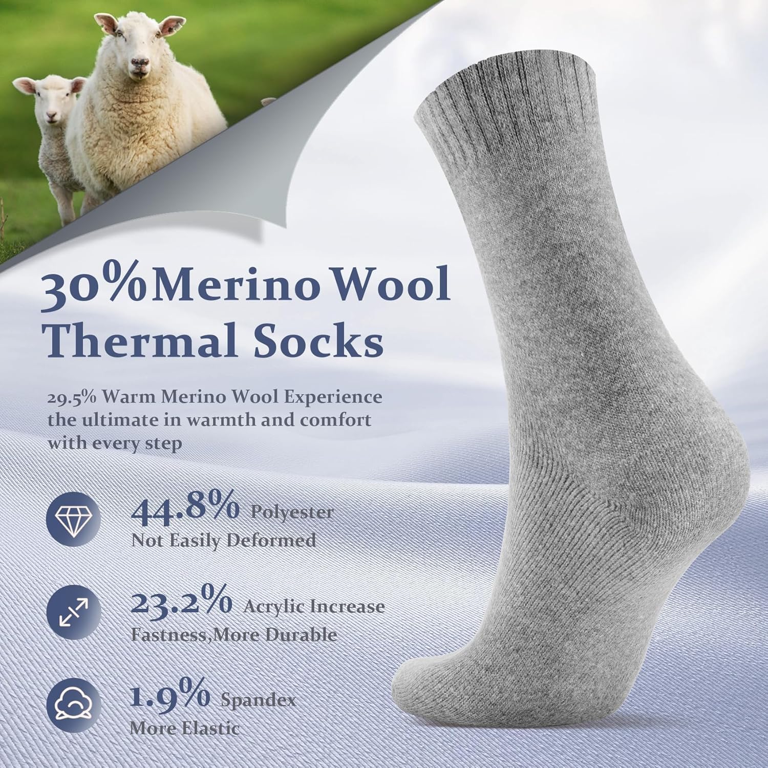 Redair Merino Wool Socks Mens, 3 Pairs Hiking Socks for Winter and Magnetic Smartphone Handle Grip