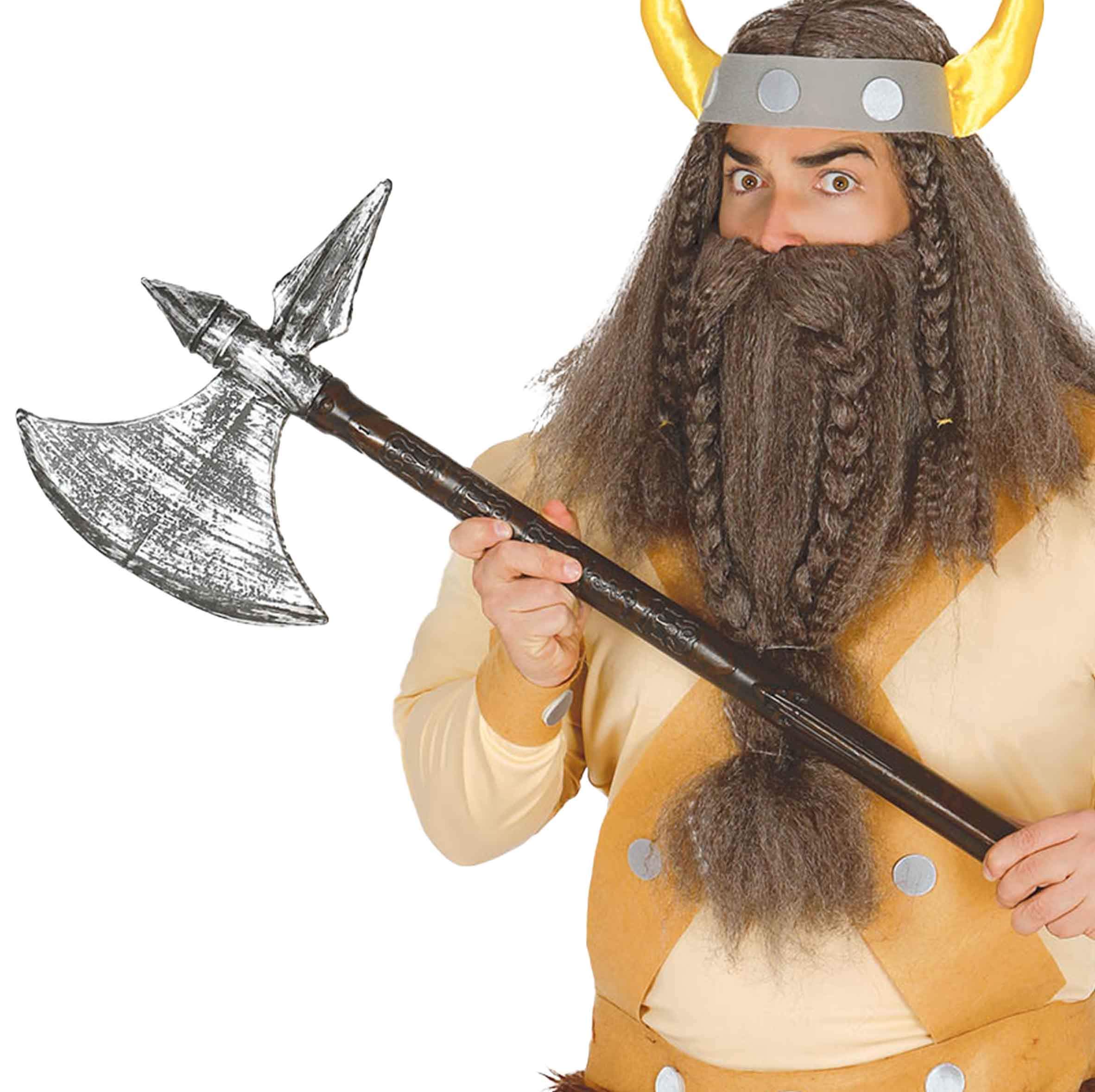 FIESTAS GUIRCA | Hacha de Bárbaro de Disfraz (83 cm) - Accesorio Medieval Vikingos para Carnaval Halloween Fiestas Temáticas - Adulto Infantil - Plata Marron