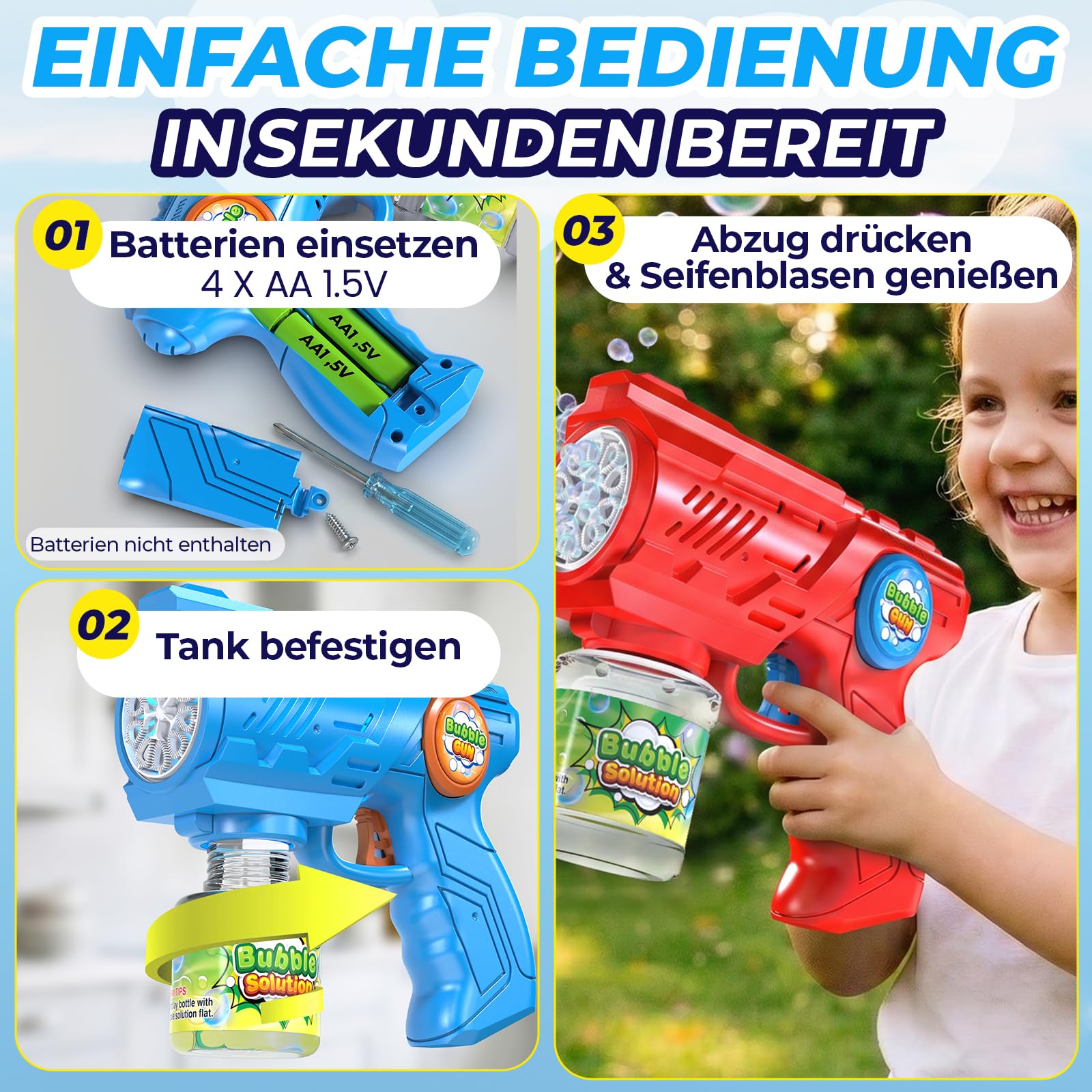 Blubbel Seifenblasenpistole Set 2X - LED Seifenblasenmaschine mit 1L Seifenblasenflüssigkeit, Seifenblasen Pistolen - Blasen Kanone - Party Bubble Gun - Geschenke für Kinder - Hochzeit