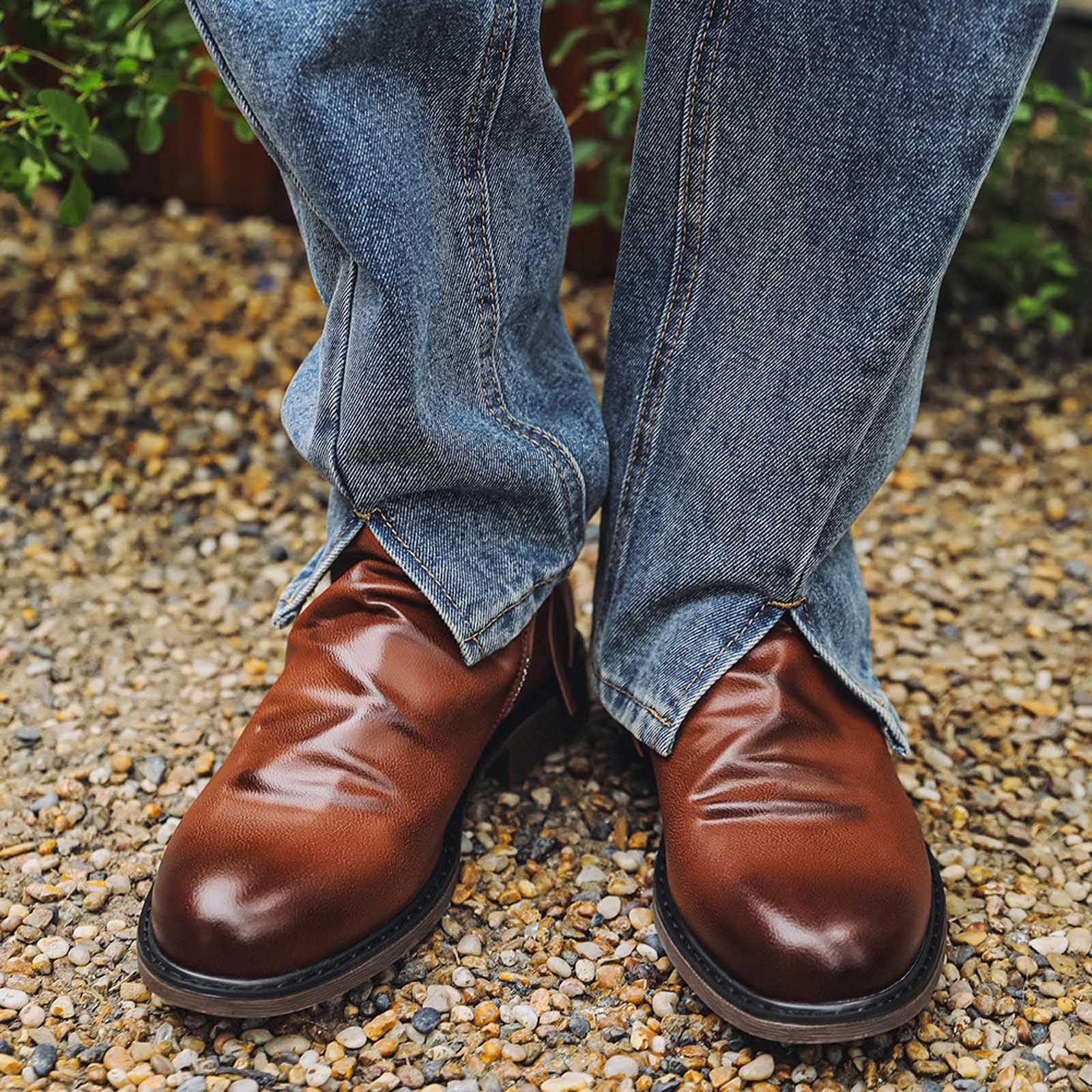 Generisch Botines para hombre elegantes borlas de cuero con cremallera lateral para ocio