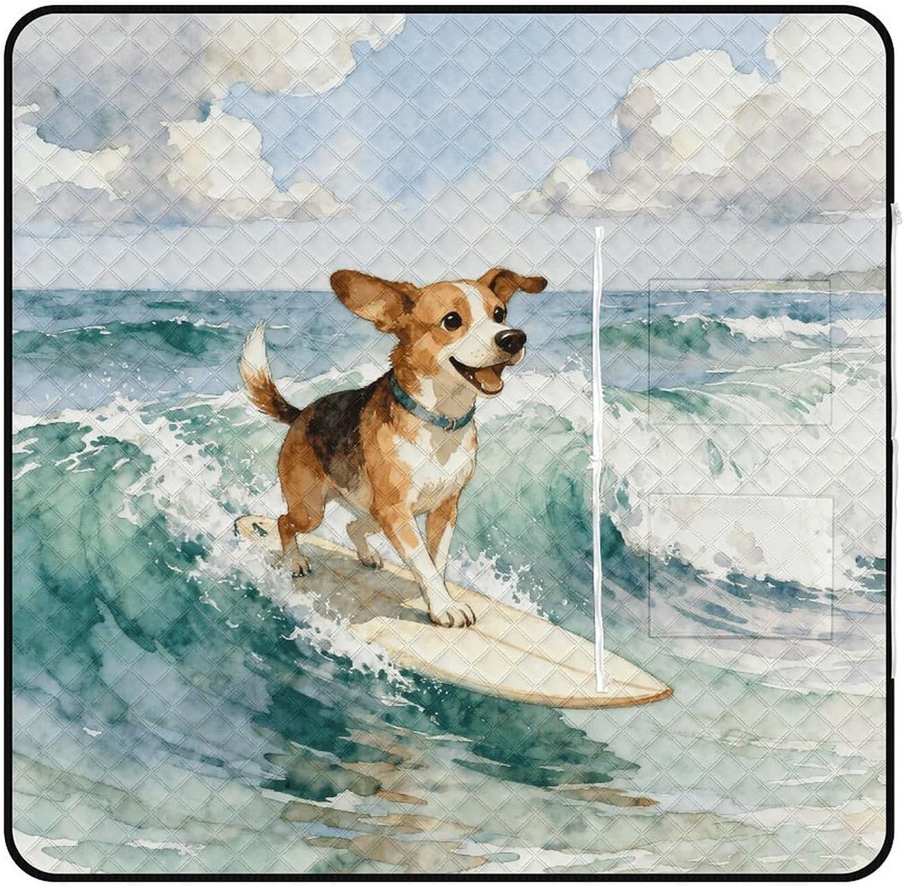 Happy Doggies Picnic Blanket with Zipper Water Resistant Sand Free Picnic Mat Washable Foldable Easy Carry Beach Blanket for Lawn Beach Hiking Camping