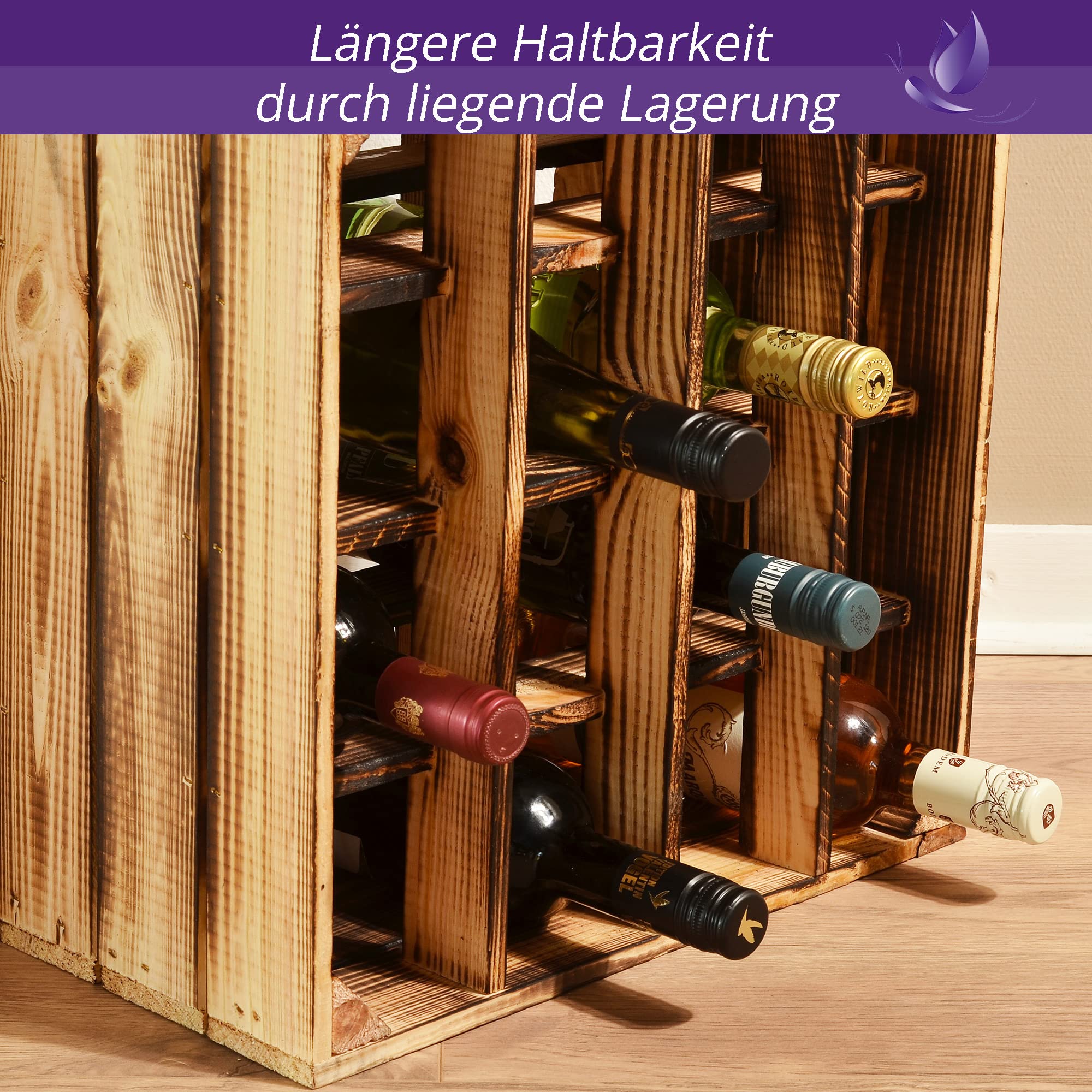 Weinregal Wino Set aus Holz - Geflammt Komboset