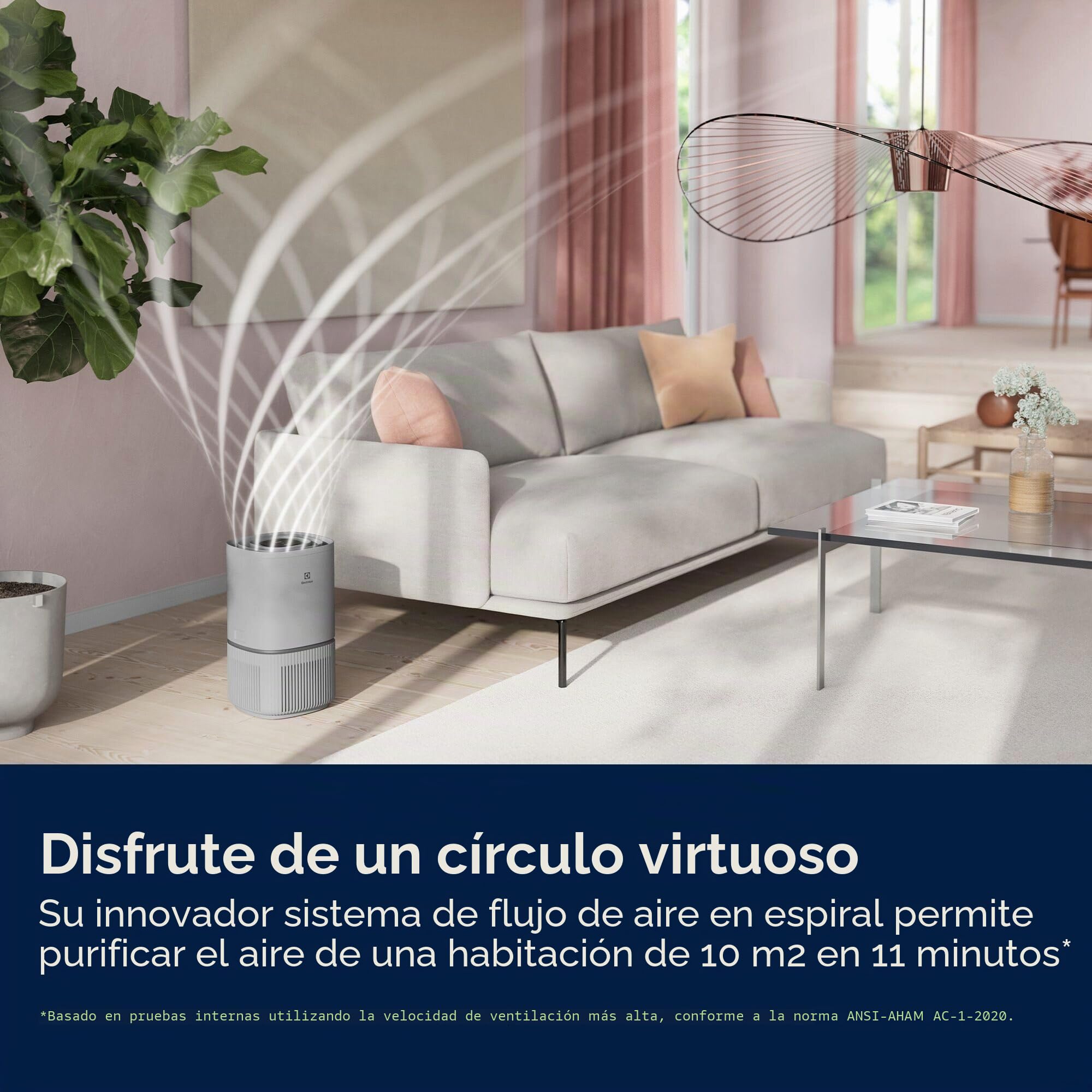 Electrolux Pure 300, Purificador de aire, Filtración multicapa, Sistema AirSurround, Circulación de aire 360°, Modo nocturno 20dB(A), EPO30311UG, Gris