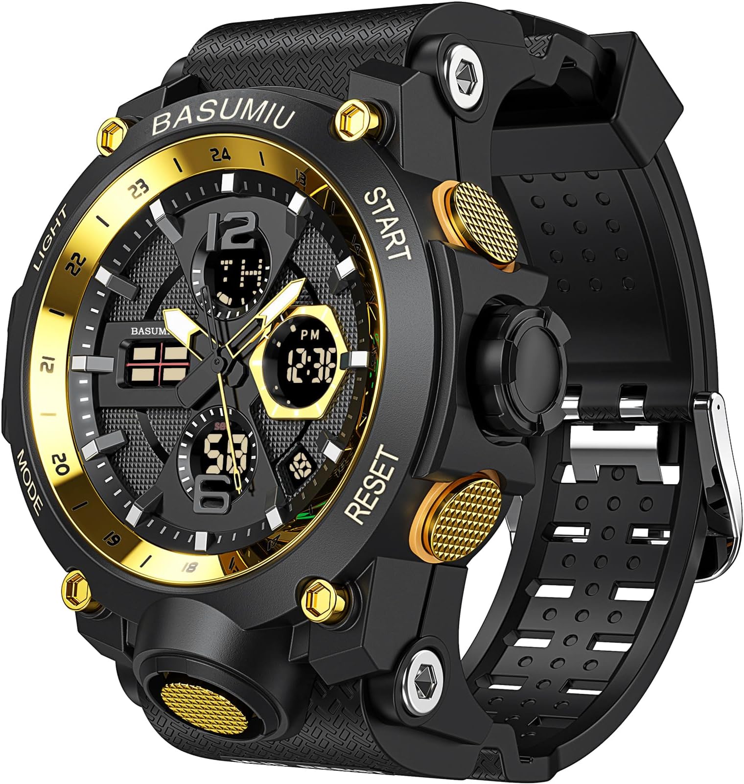 Pienolan Mens Sports Wrist Watches Analog Digital Tactical Military Watch Waterproof Gold Watches for Men (A-Gold)
