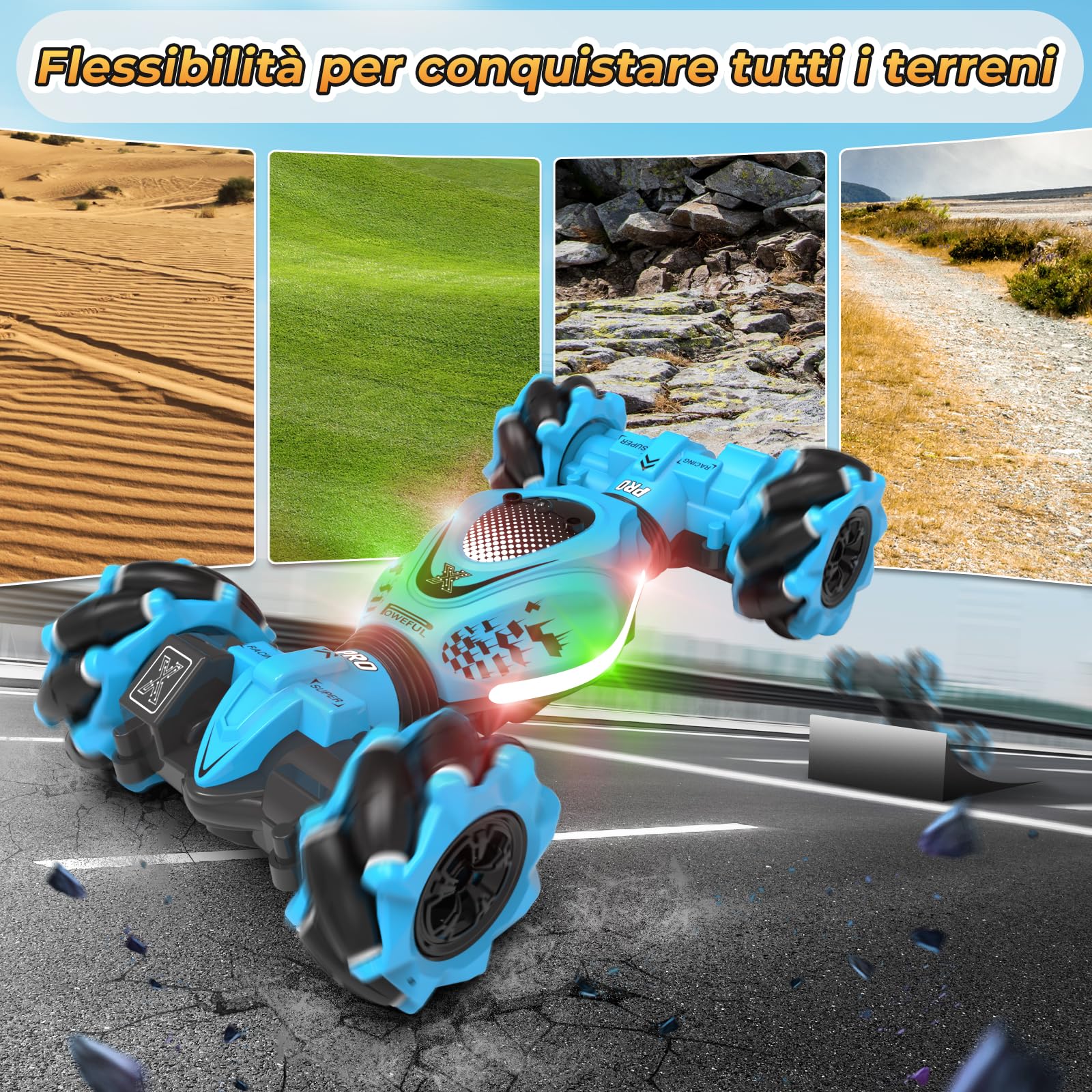 Pristar Macchina Telecomandata con controllo manuale RC Twist Stunt Car 360° 4WD, RC Auto Telecomandata Mano Drift Car Giochi Giocattoli Regalo per Bambino Bambine 6 7 8 9 10 11 12 anni Maschio