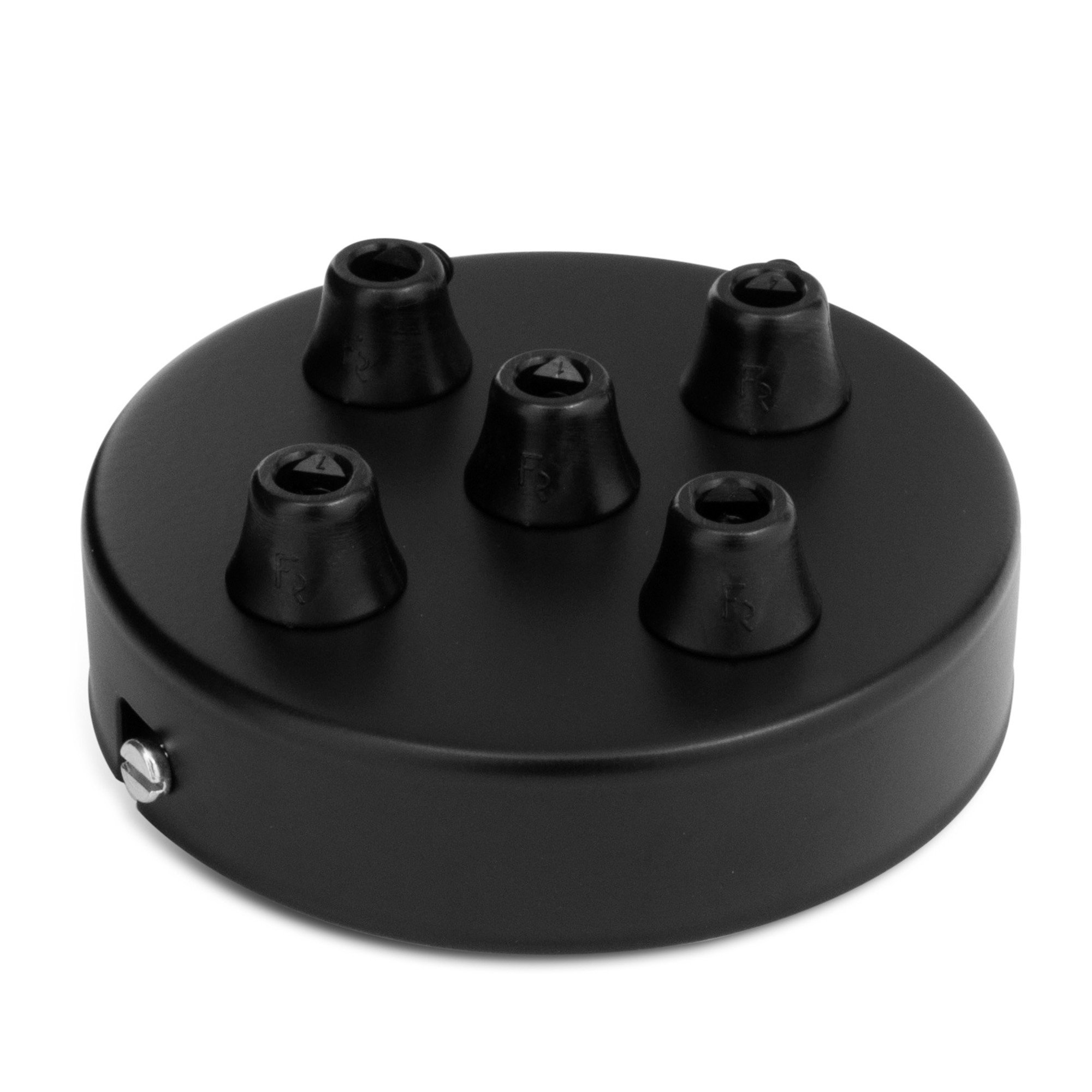 Deckenbaldachin Lampenbaldachin Metall 5-fach (mit 5 Kabelauslässen) 100x24mm, schwarz - inkl. Zugentlastung aus Kunststoff