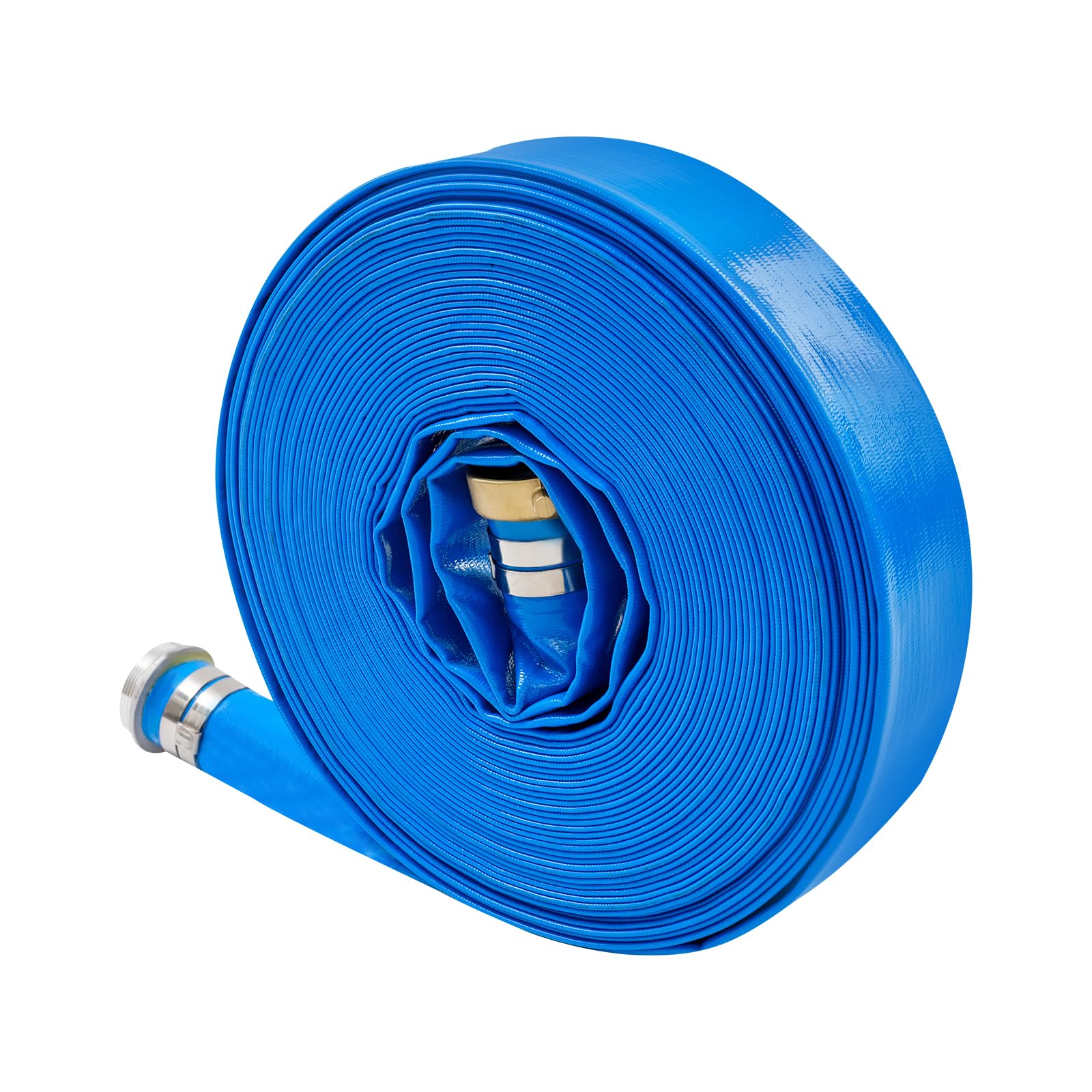 30 m x 50 mm Bomba de descarga de agua plana para estanques, manguera de PVC reforzada con poliéster para bombas sumergibles, drenaje de estanques, piscina y jardín, color azul