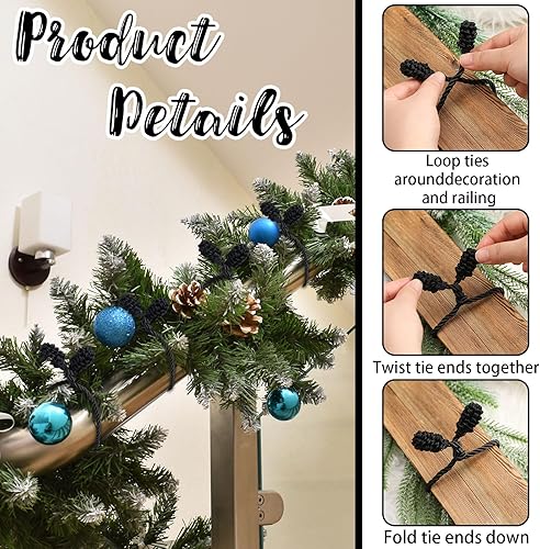 Miniatura 4 de Shappy 12 lazos de guirnalda de Navidad para barandilla de Navidad, decorativas, reutilizables, flexibles, para guirnalda, escalera, decoración del