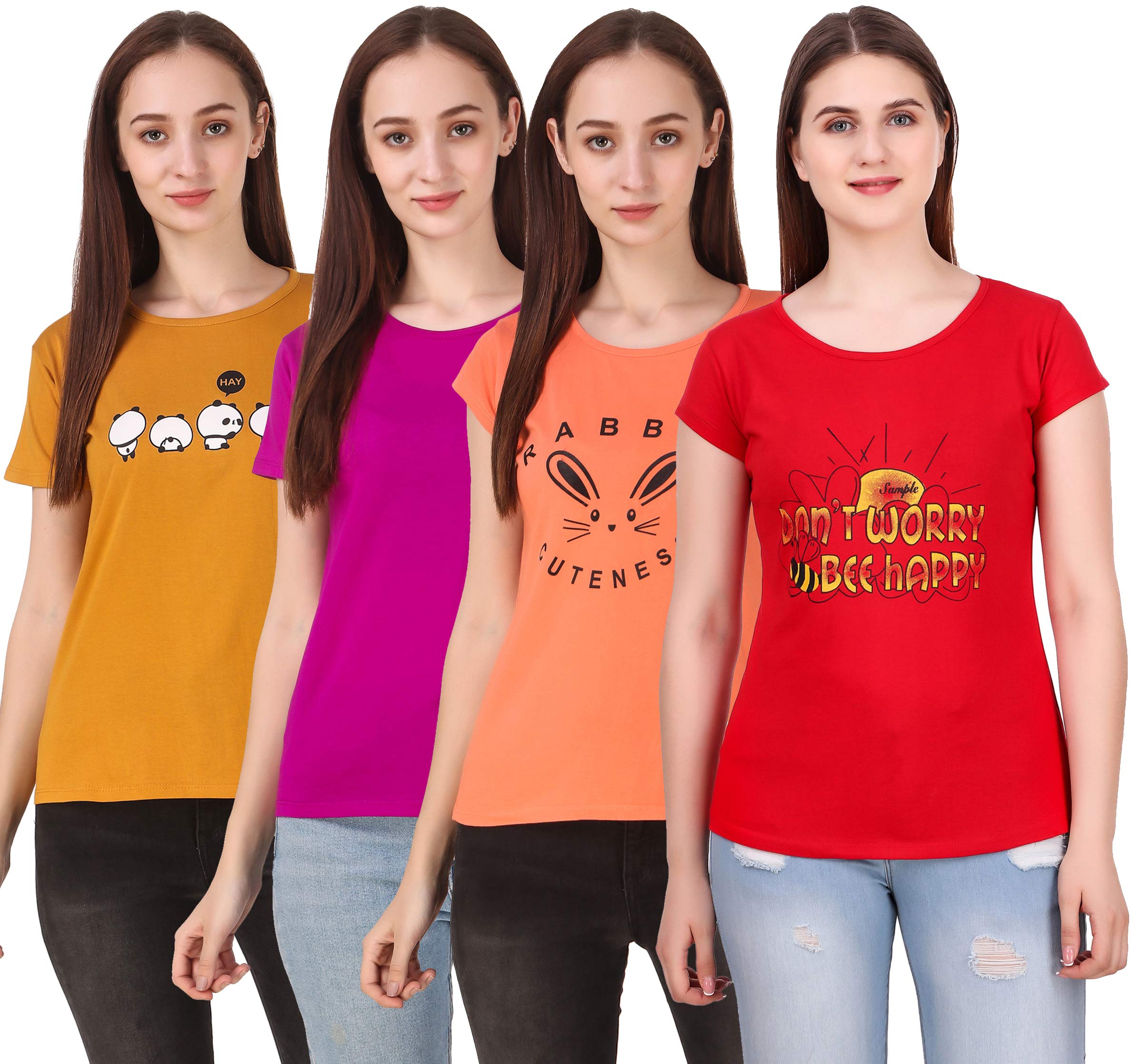 NIVIKSummer wear Cotton Tops for Women, Combo Pack of 4 tees.
