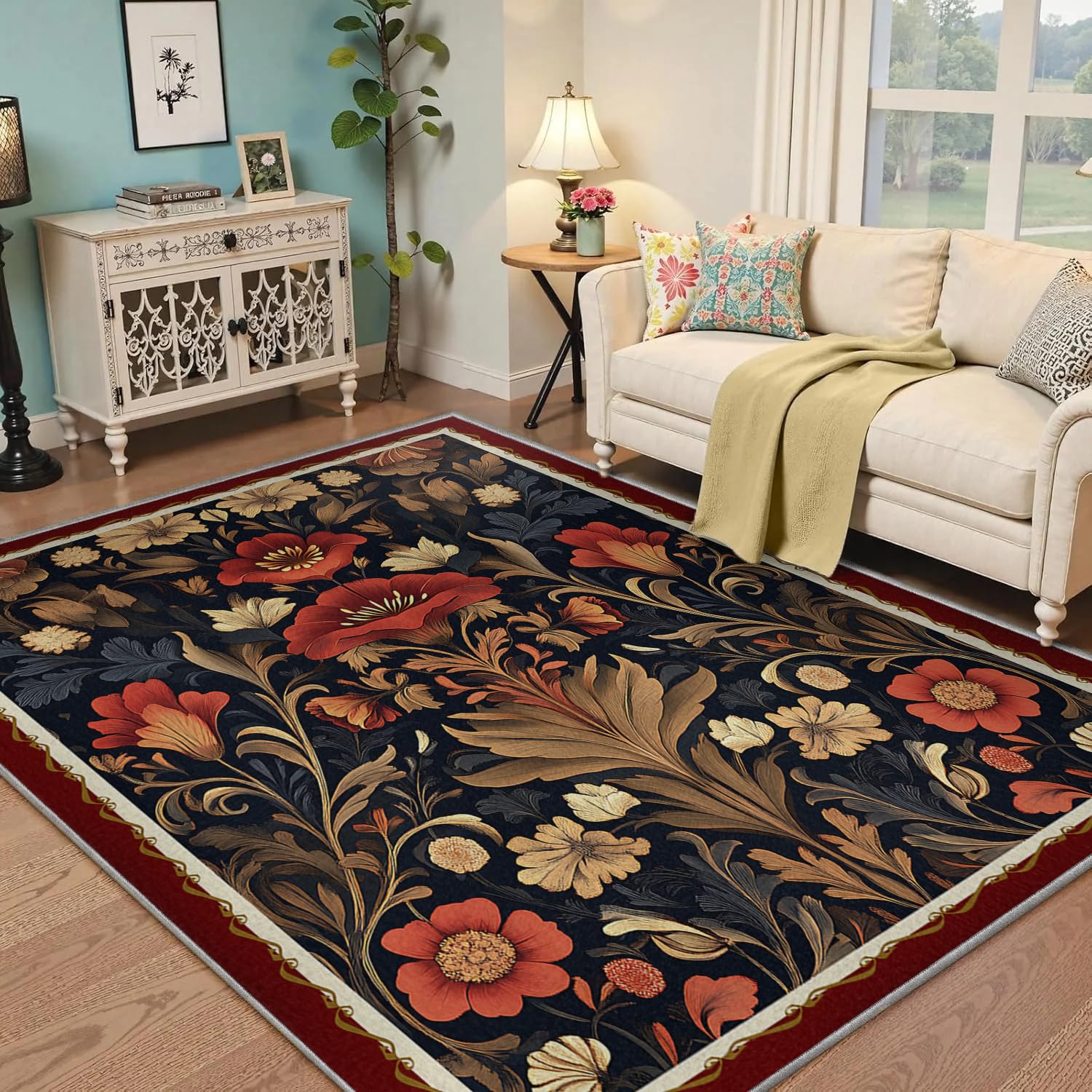 Tapis de salon 160x230 cm fleuri idéal pour réchauffer votre entrée