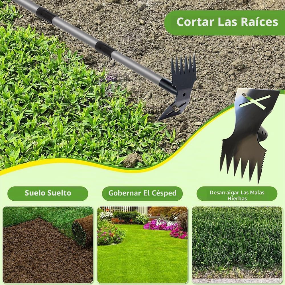Extractora de Malas Hierbas con Mango Largo de 180 cm,Rastrillo de Azadas de Jardín 2 en 1 para Desmalezar,Quitar Malas Hierbas Jardin Mango Largo,Herramientas de Jardín para patio,césped,patio,jardín