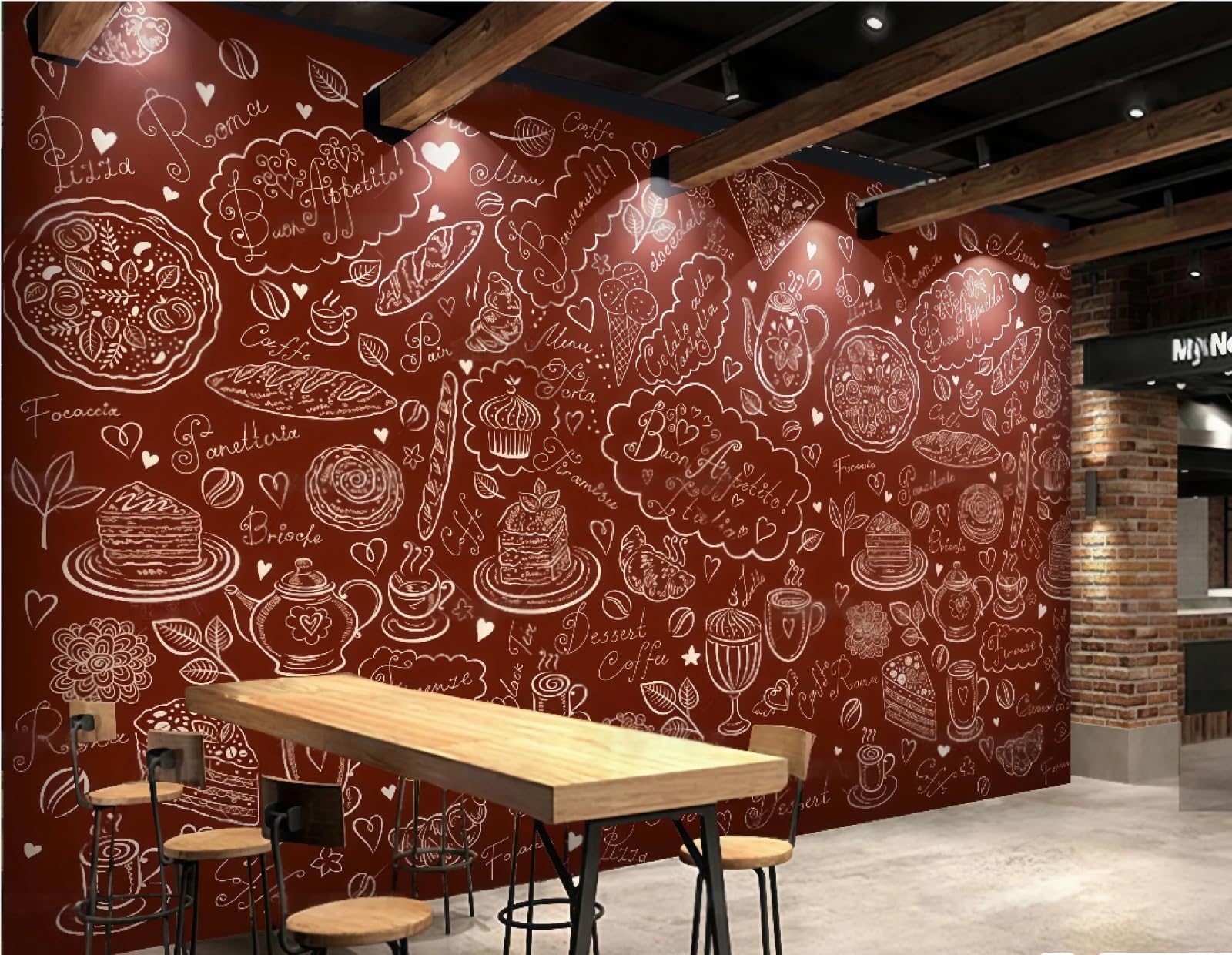 XDOUBAO Wallpaper Hand-Painted Bakery Shop, Pastry Room, Dessert Cake Theme, Shopping Mall Afternoon Tea, Western Restaurant Background Wall Wallpaper, Coffee Shop Mural,3D,350x245cm