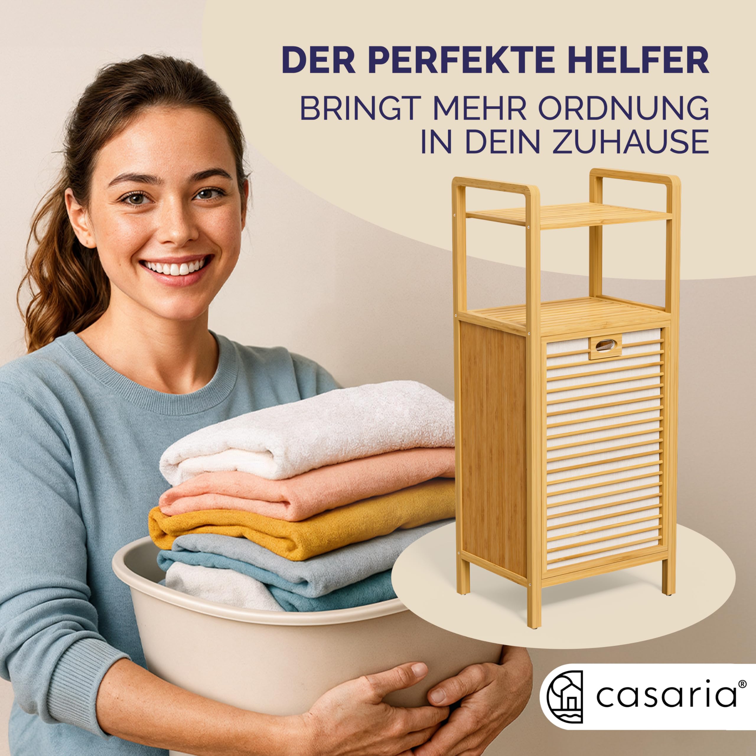 Casaria® Badregal mit Wäschekorb 40 L Wäschesammler Bambus Holz Wäschesack Herausnehmbar 96x40x30cm Groß Badezimmerregal 2 Ablagen Wäschebox Regal