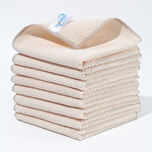 AISINYI Paquete de 8 paños de cocina 100% algodón, tejido de gofre, ultra suaves, absorbentes, trapos gruesos para limpiar y secar platos (13 x 13