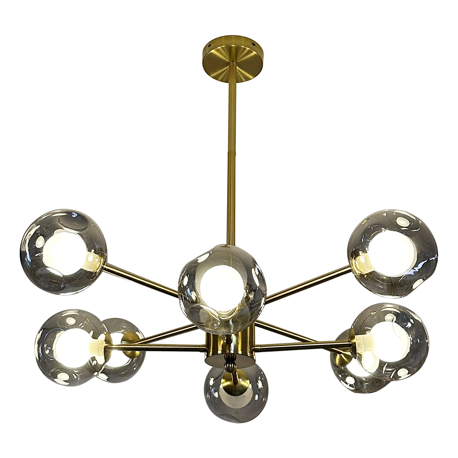 Image of 8 Light Sputnik Gold Glass Globe Chandelier for Dining Room Light Fixture