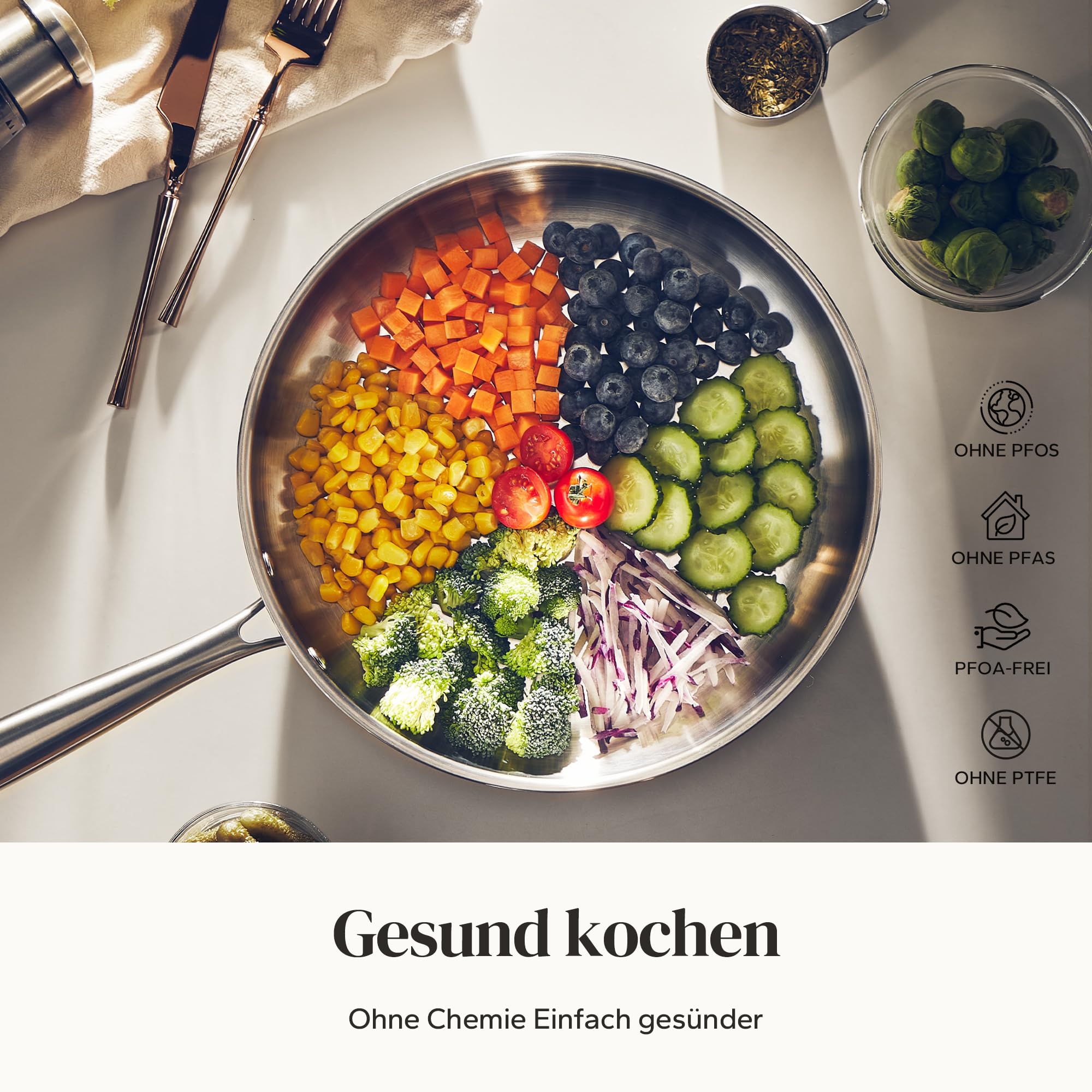 Redchef Pfannenset Induktion Set, 3-teilig edelstahlpfanne unbeschichtet Schüttrand Bratpfanne für alle Herdarten Spülmaschinenfest & backofenfest