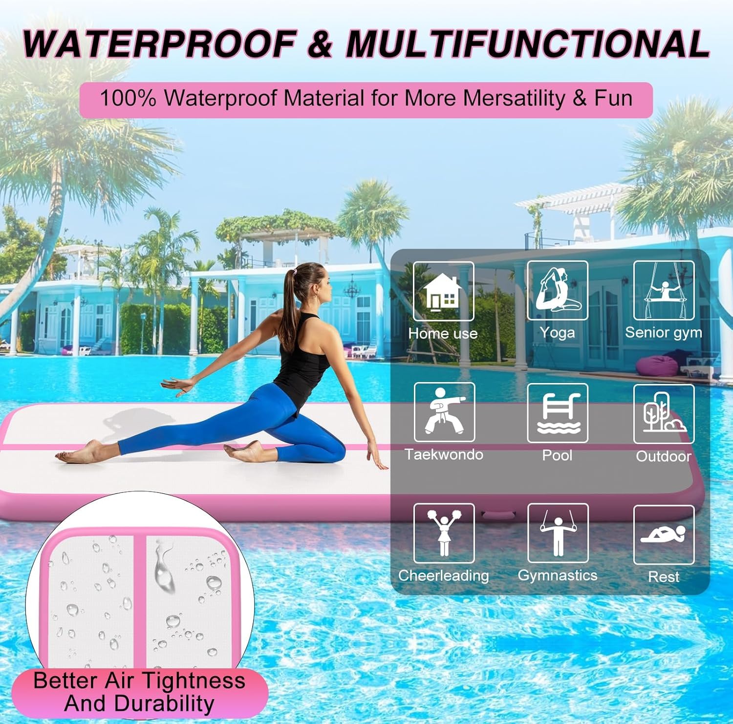 Air Mat Track, tappetino da ginnastica 3/4/5/6 m, gonfiabile, con pompa, tappetino per allenamento, fitness, yoga, per casa e esterni