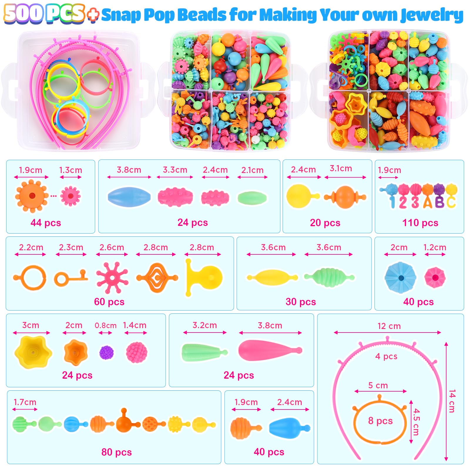 Amazon.com: Funtopia Pop Beads, 500+ Pcs Jewelry Making Kit for
