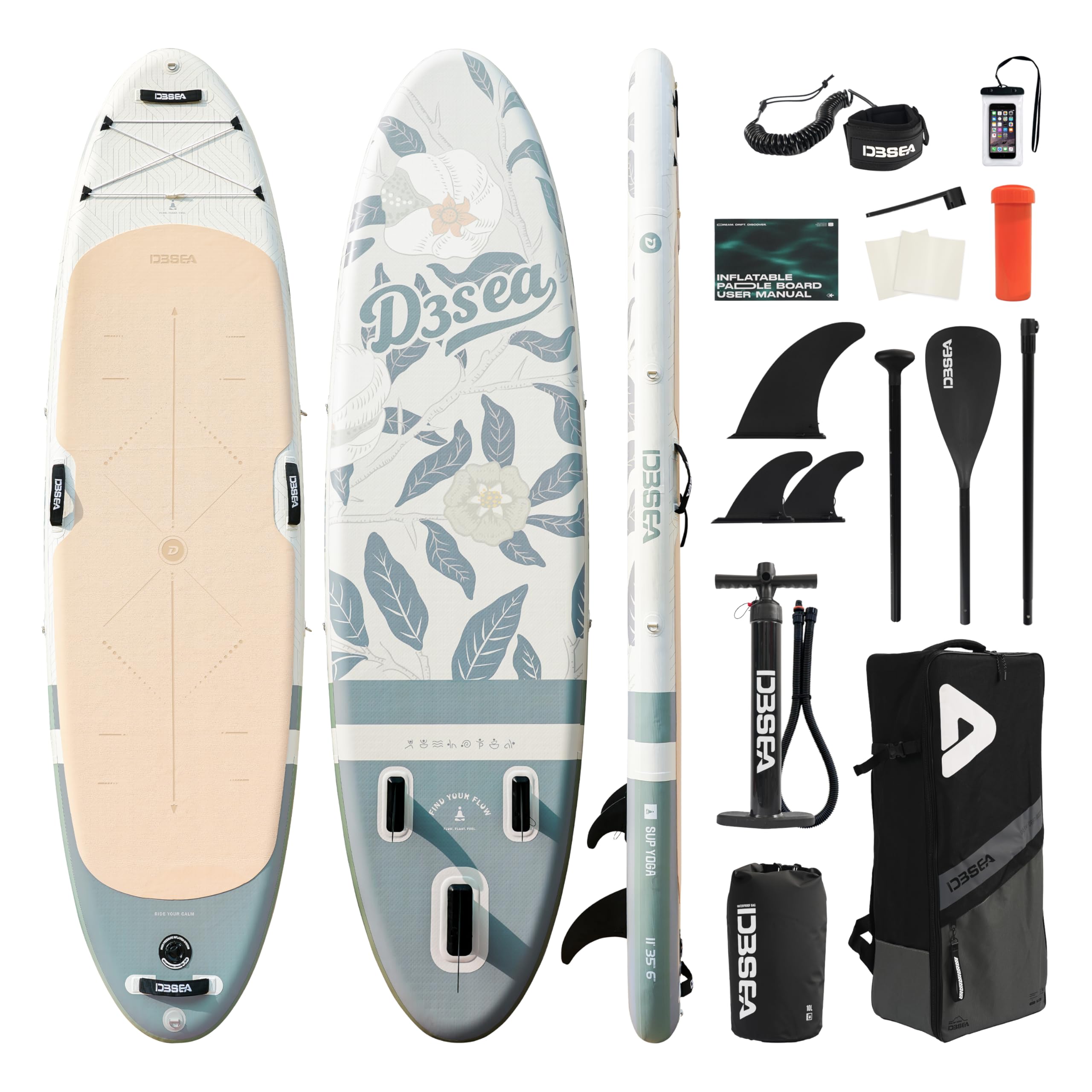 Photo 1 of [DAMAGED] D3SEA Extra Wide Inflatable Paddle Board - 35" Iceberg Green Pomegranate