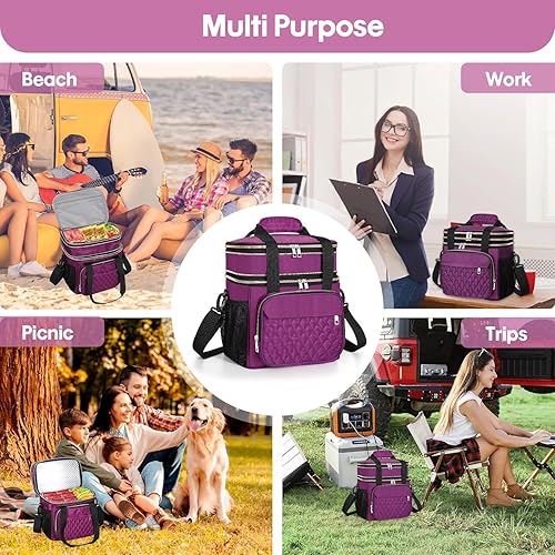 Miniatura 7 de Lonchera con aislamiento expandible, de doble cubierta, ligera, grande, a prueba de fugas, para mujeres, adultos, trabajo, picnic al aire libre,