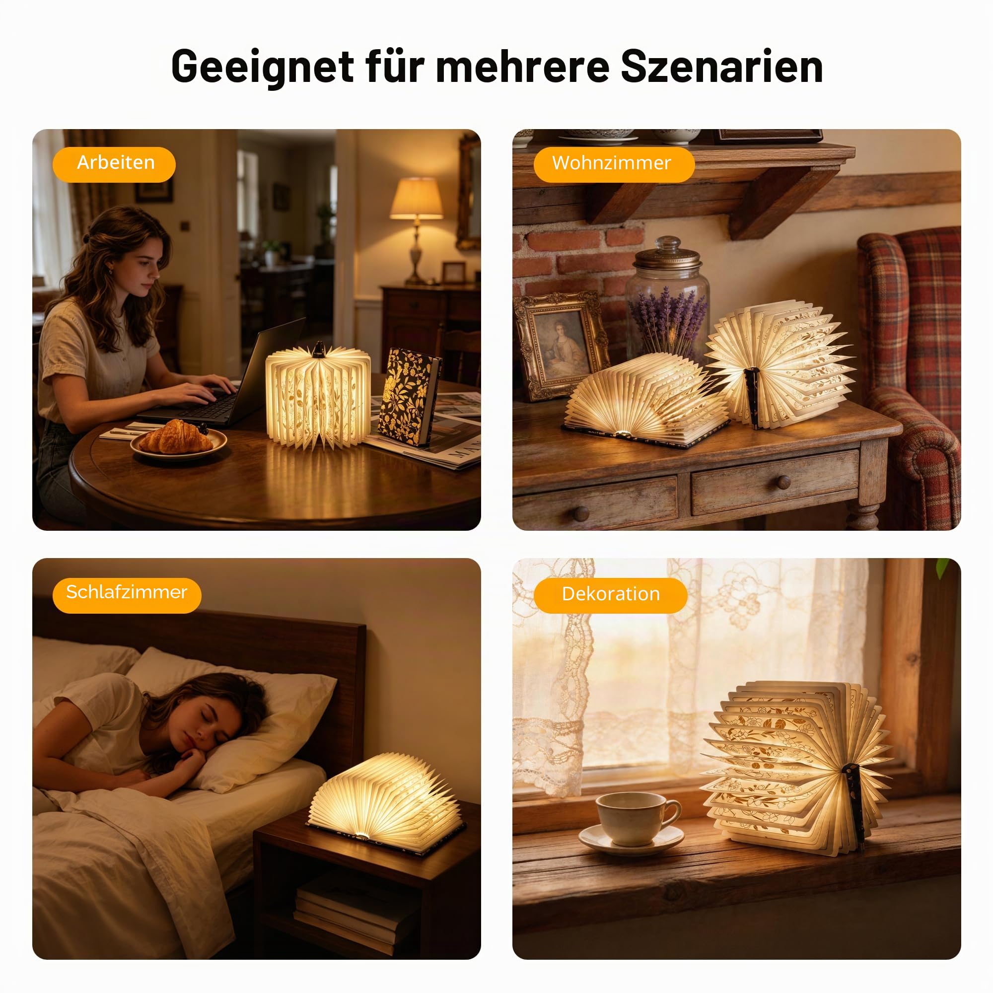 Buchleuchte mit Blumendruck, 3-farbige Buchlampe, Buchliebhaber, Geschenke, 1200 mAh, tragbare, faltbare Papier-Schreibtischlampe, Nachtleselampe, Geschenke für Frauen, Geburtstag