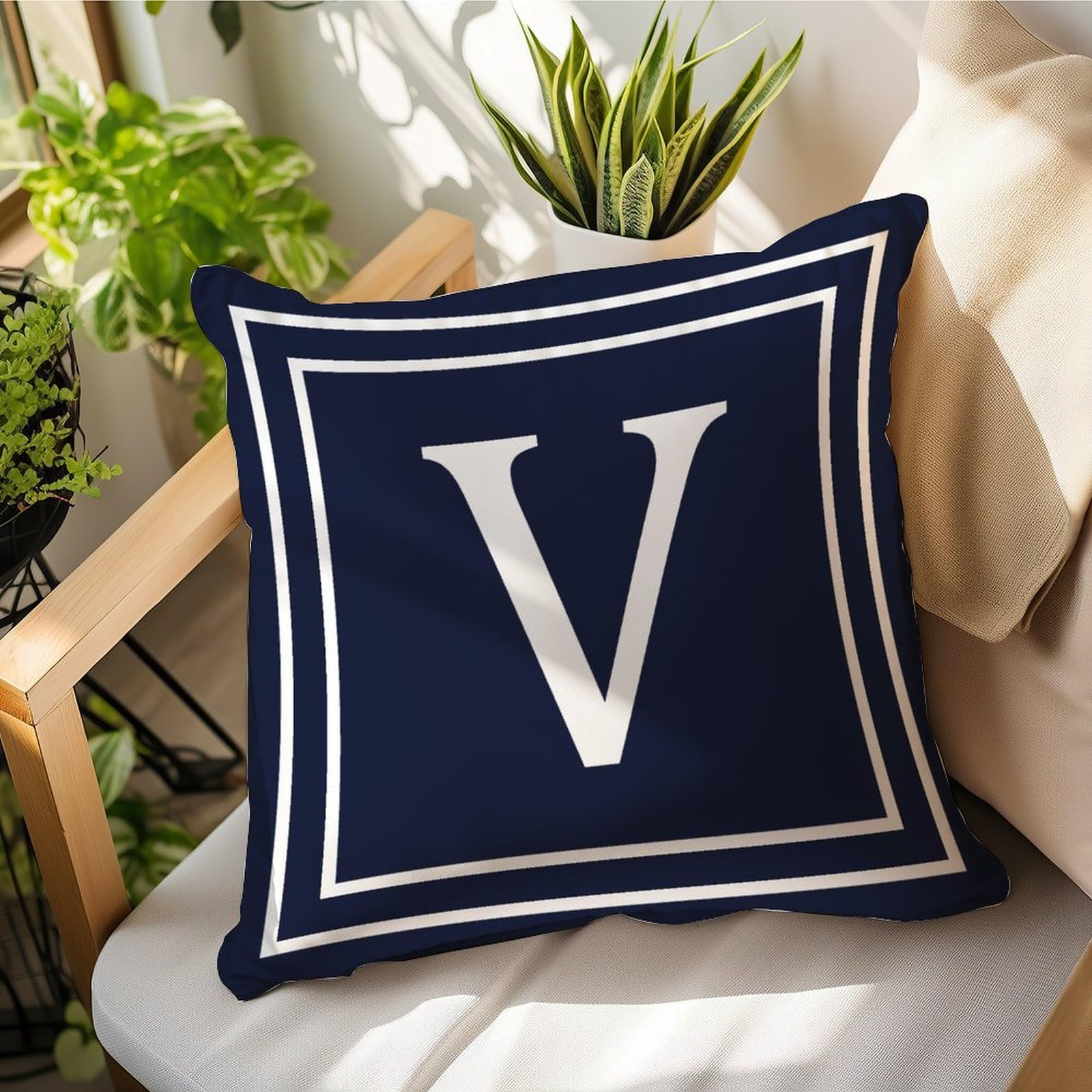 Madcolitote Initial Letter V Monogram Pillow Covers Navy Blue 26 Letter Cushion Cover 16x16in Farmhouse Pillow Case Eurosham Accent Toss Pillowcase Gifts for Holiday Souvenir Wedding Birthday