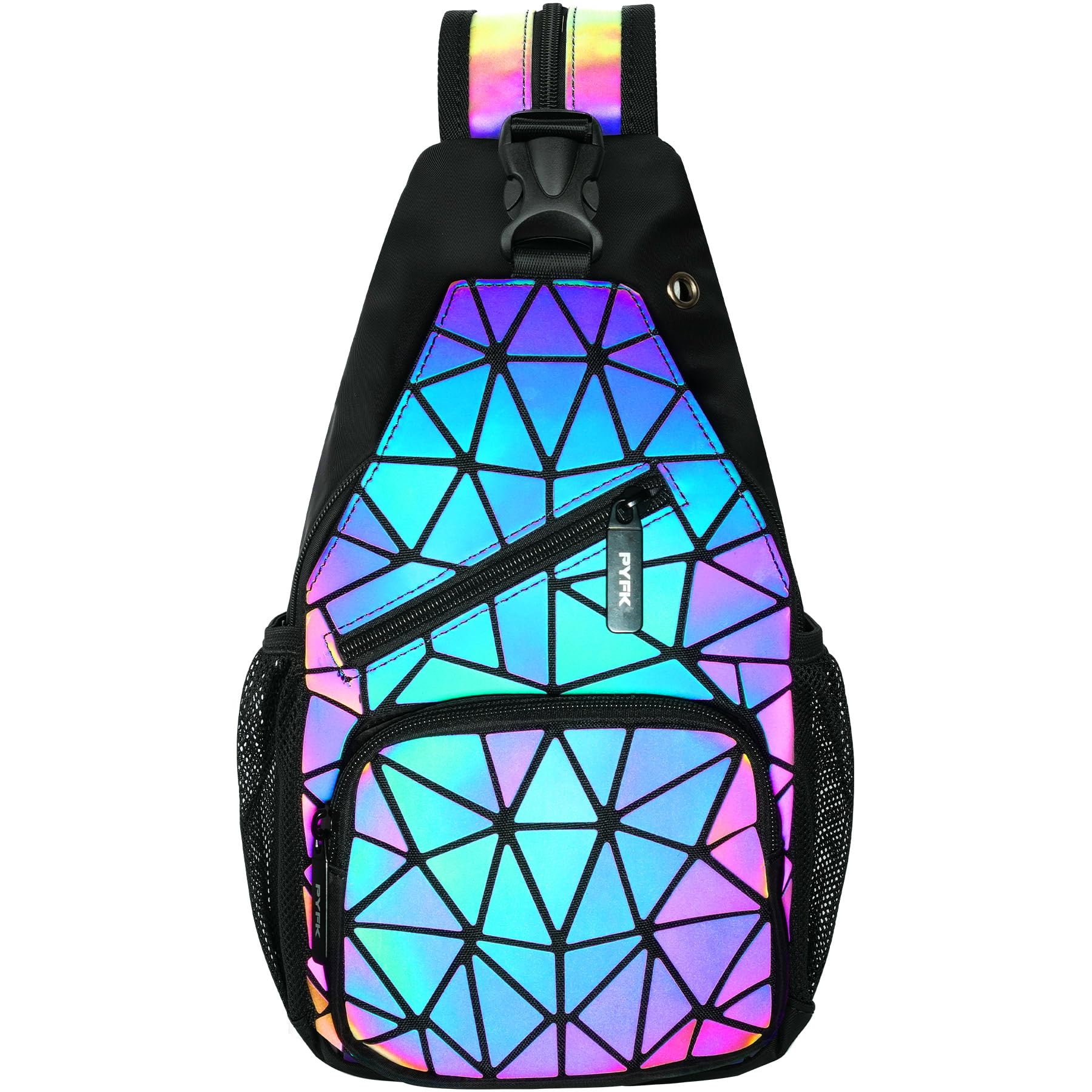 Sponsored Ad - PYFK Geometric Backpack Luminous Holographic Purse Color Changes Flash Reflective Bag For Cycling Fashion Sling Bag for Women(Prism)
