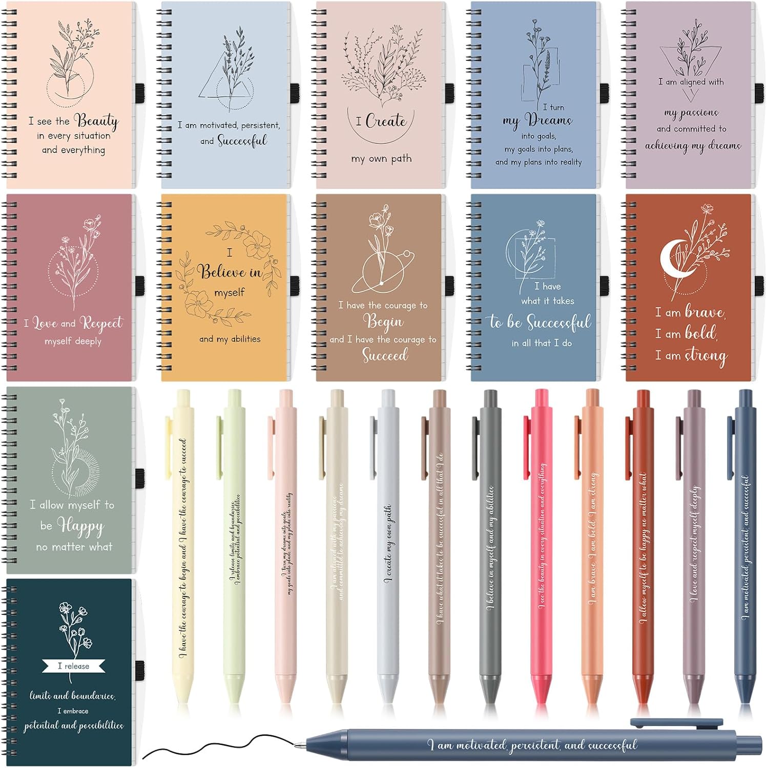24 Pcs Inspirational Gifts Set Positive Affirmation Notebook with Ballpoint Pen Mental Health Motivational Memo Pad for Women Teacher Nurse Coworker Stress Relief Self Care Gift