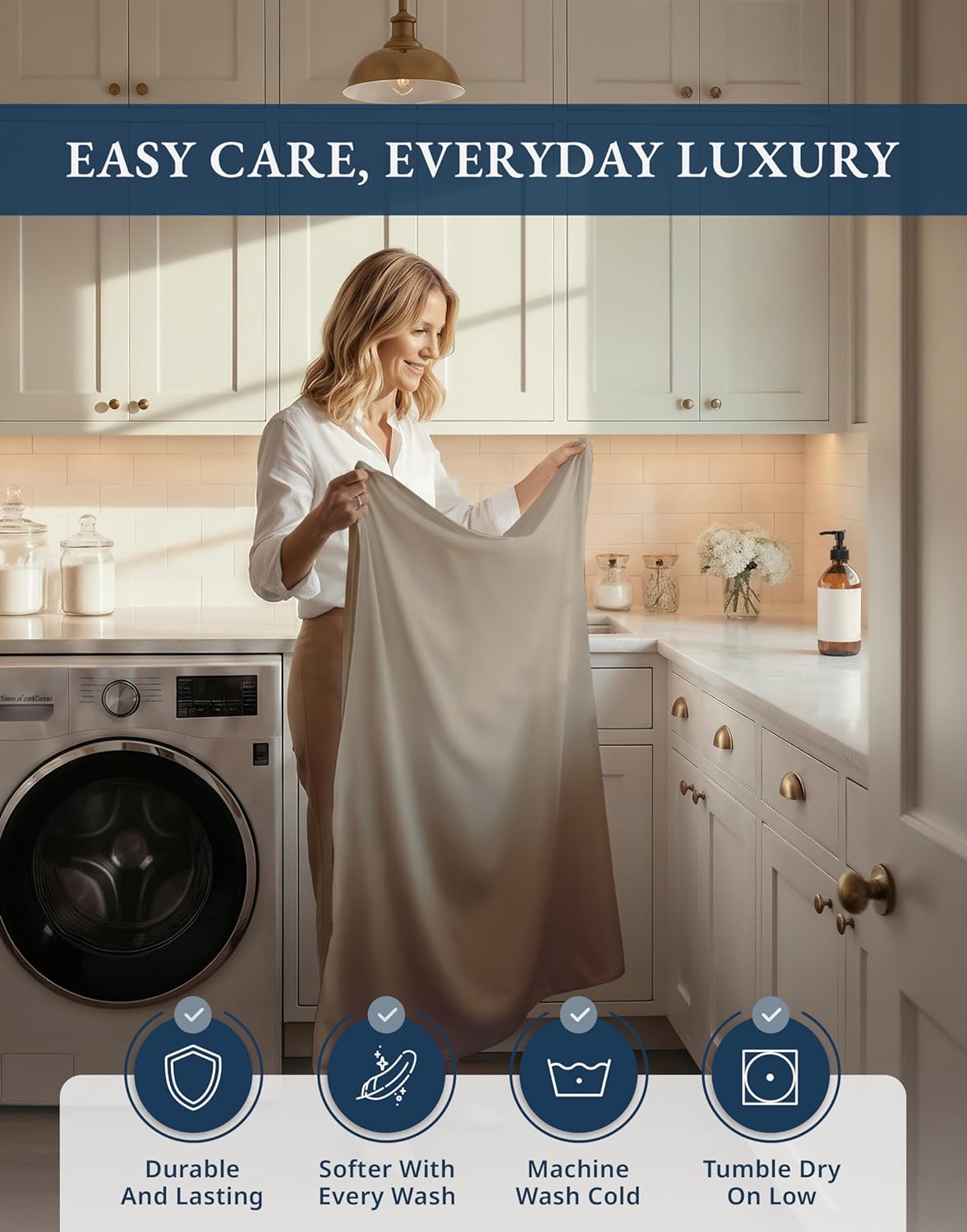 100% Egyptian Cotton Sheet Set Queen Size – 1000 Thread Count Silky Sateen Weave Queen Sheet Set for Good Sleep Comfort, 15" Snug Fit Deep Pocket, Breathable, Hotel-Quality Luxury You Can Feel - Taupe - Image 8