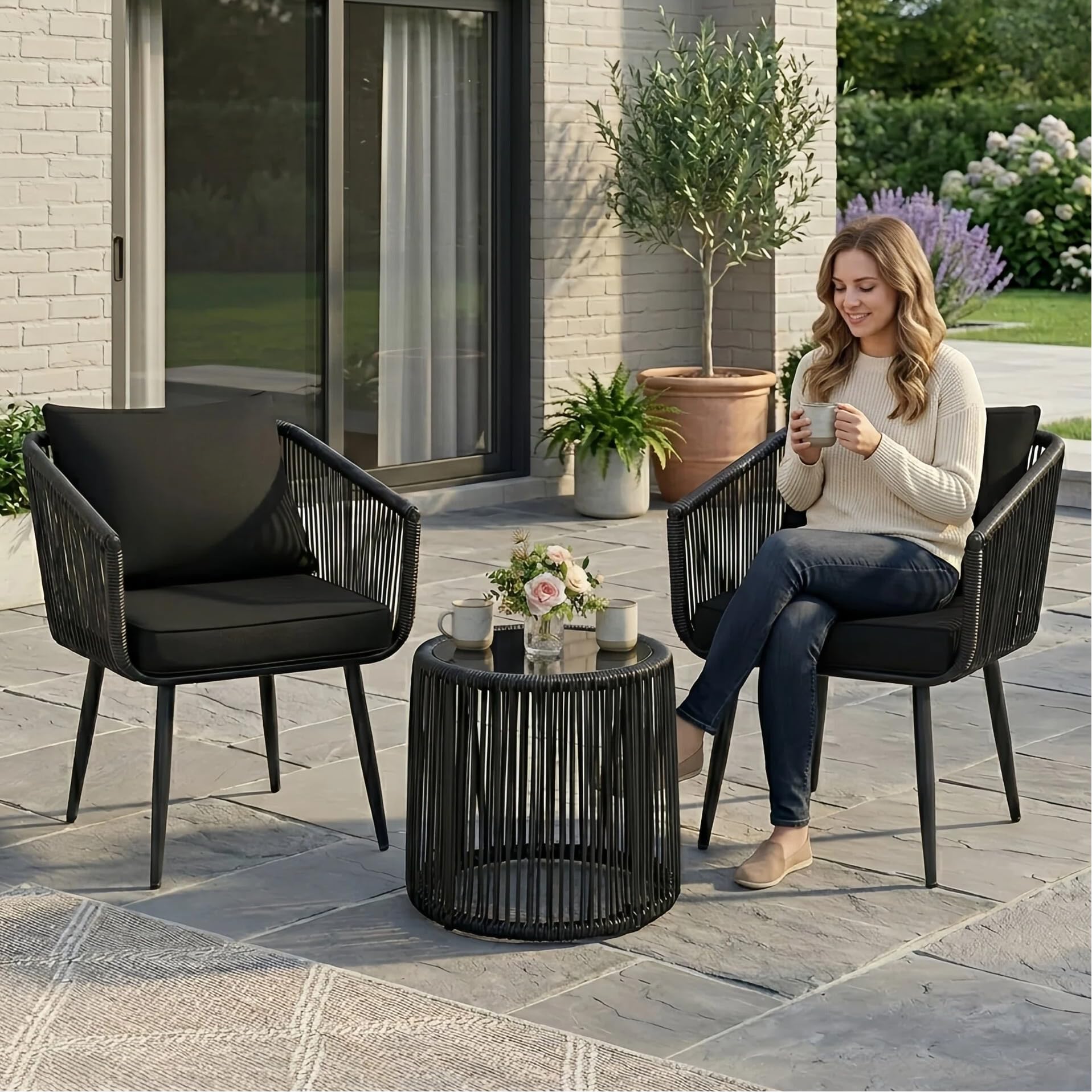 Amazon.com: Kromax 3 Pieces Patio Rattan Bistro Conversation Set